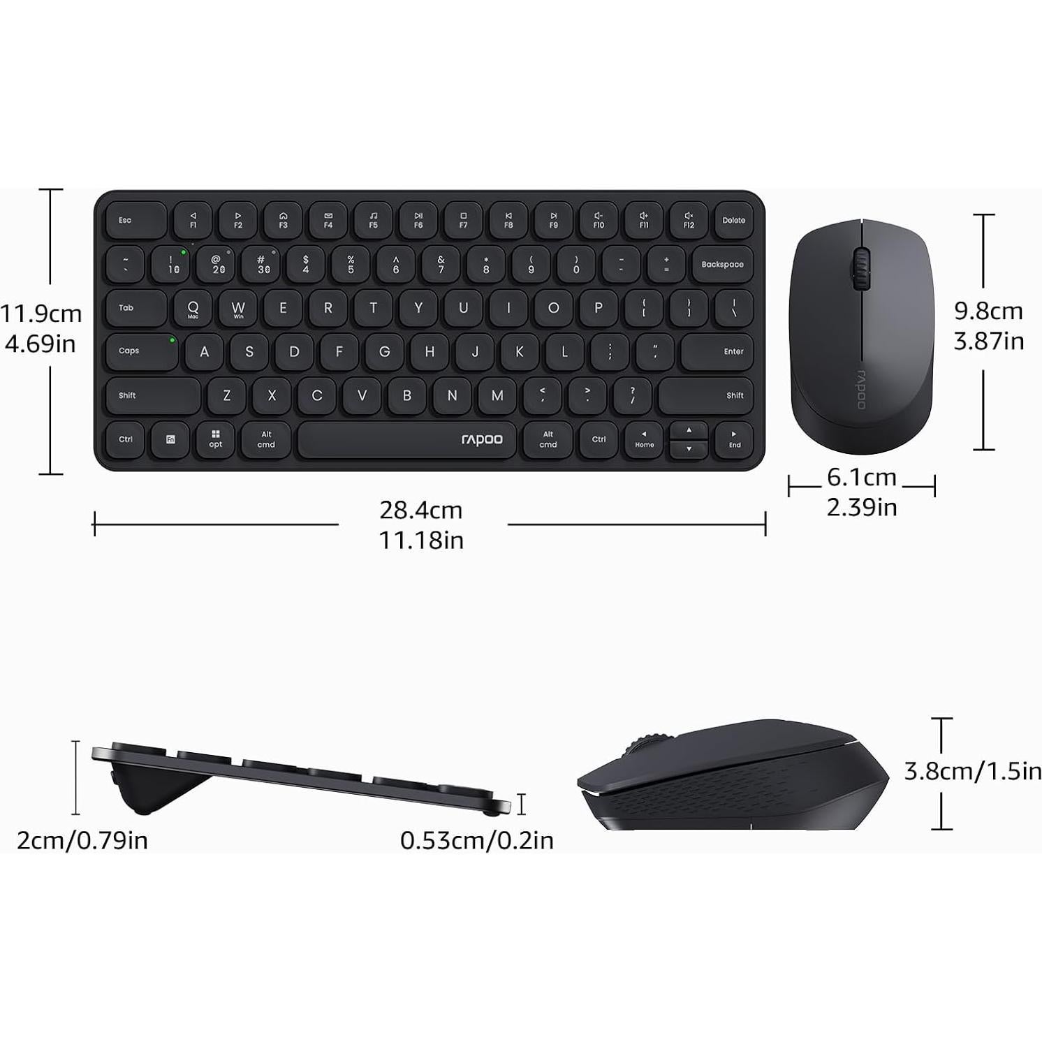 Combo Teclado y Ratón Inalámbrico Rapoo 9010M, Bluetooth 5.0, 4 Dispositivos