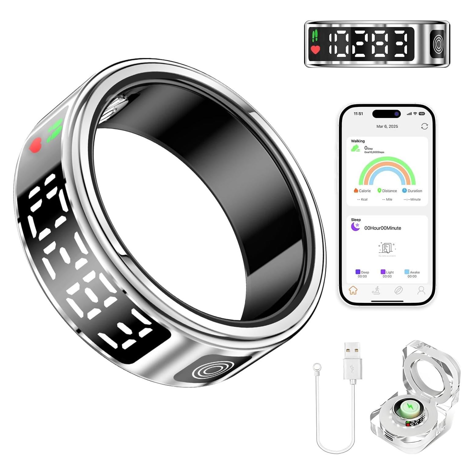Anillo Inteligente Domhong SR08 con Pantalla LED y Monitoreo de Salud