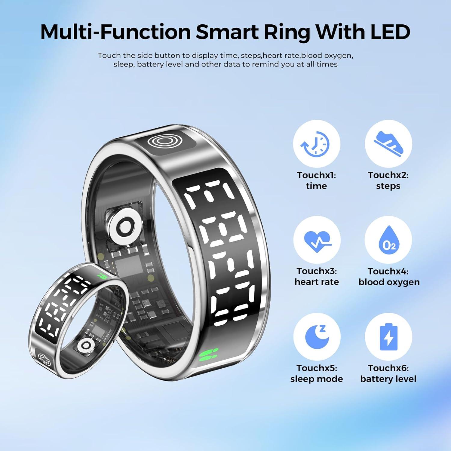 Anillo Inteligente Domhong SR08 con Pantalla LED y Monitoreo de Salud