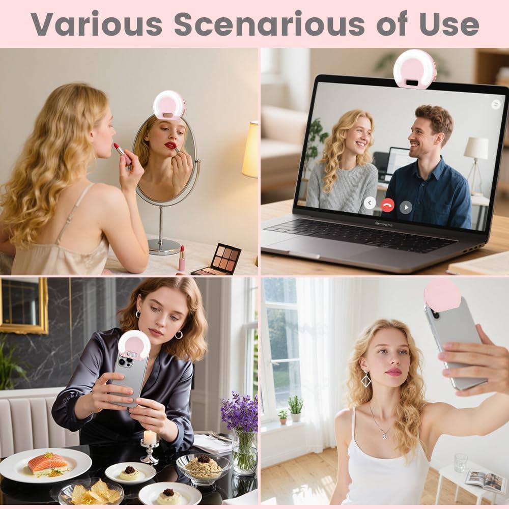 Luz de Selfie Portátil INS Mini Anillo Rosa 3 Modos LED