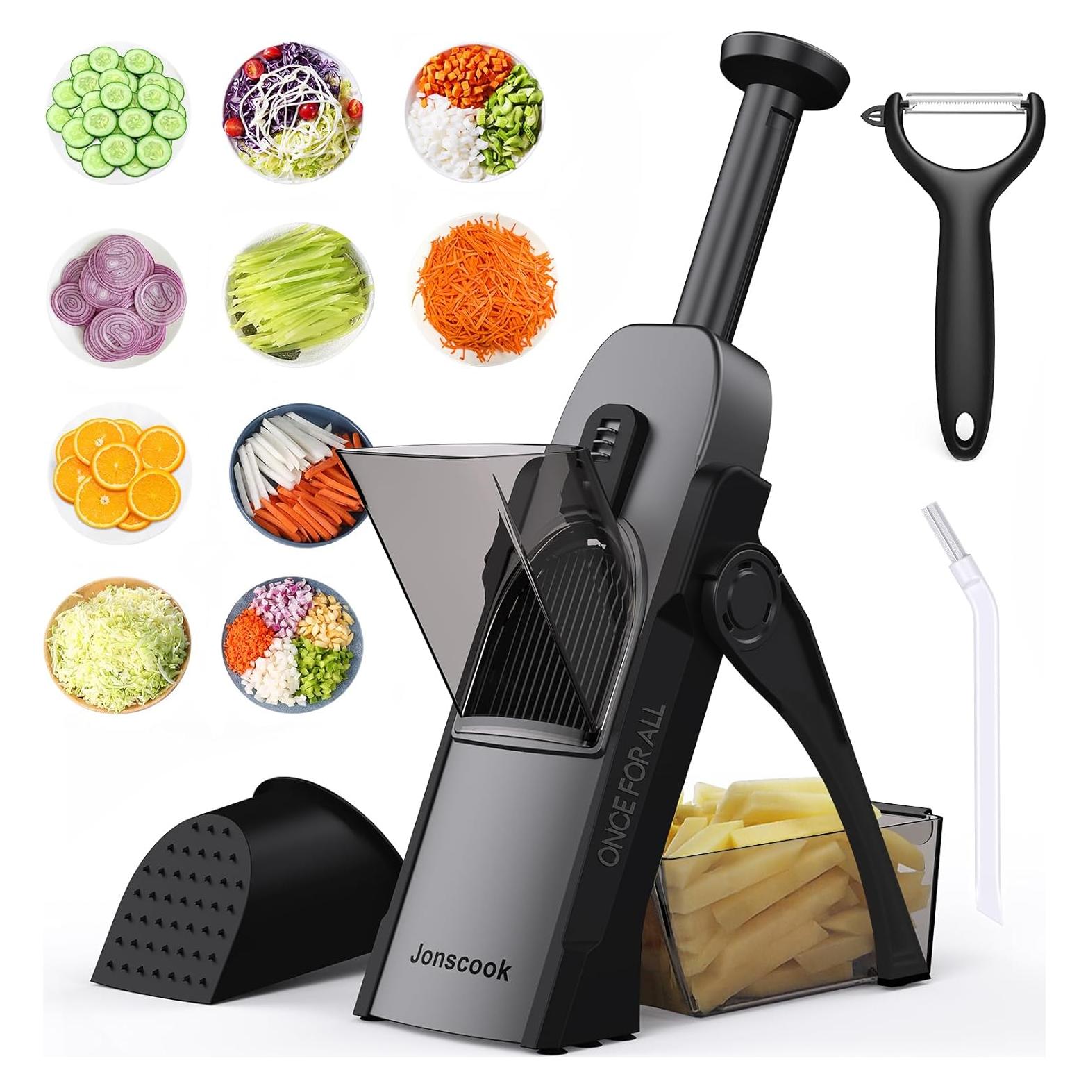 Rebanador Mandolina Jonscook Negro 5 en 1 Grosor Ajustable 0-8mm