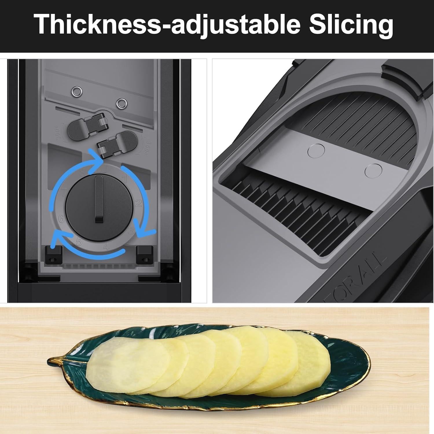 Rebanador Mandolina Jonscook Negro 5 en 1 Grosor Ajustable 0-8mm