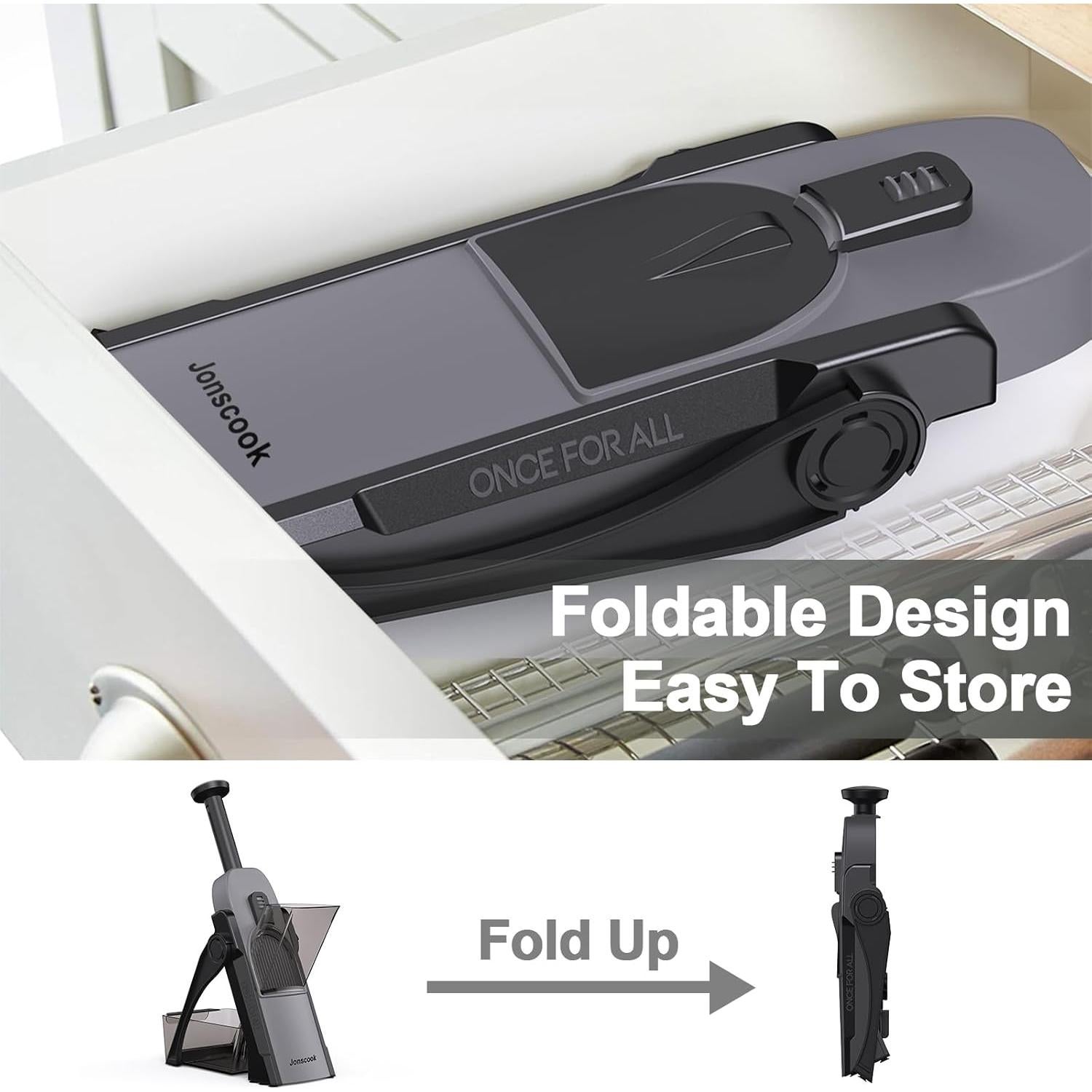 Rebanador Mandolina Jonscook Negro 5 en 1 Grosor Ajustable 0-8mm