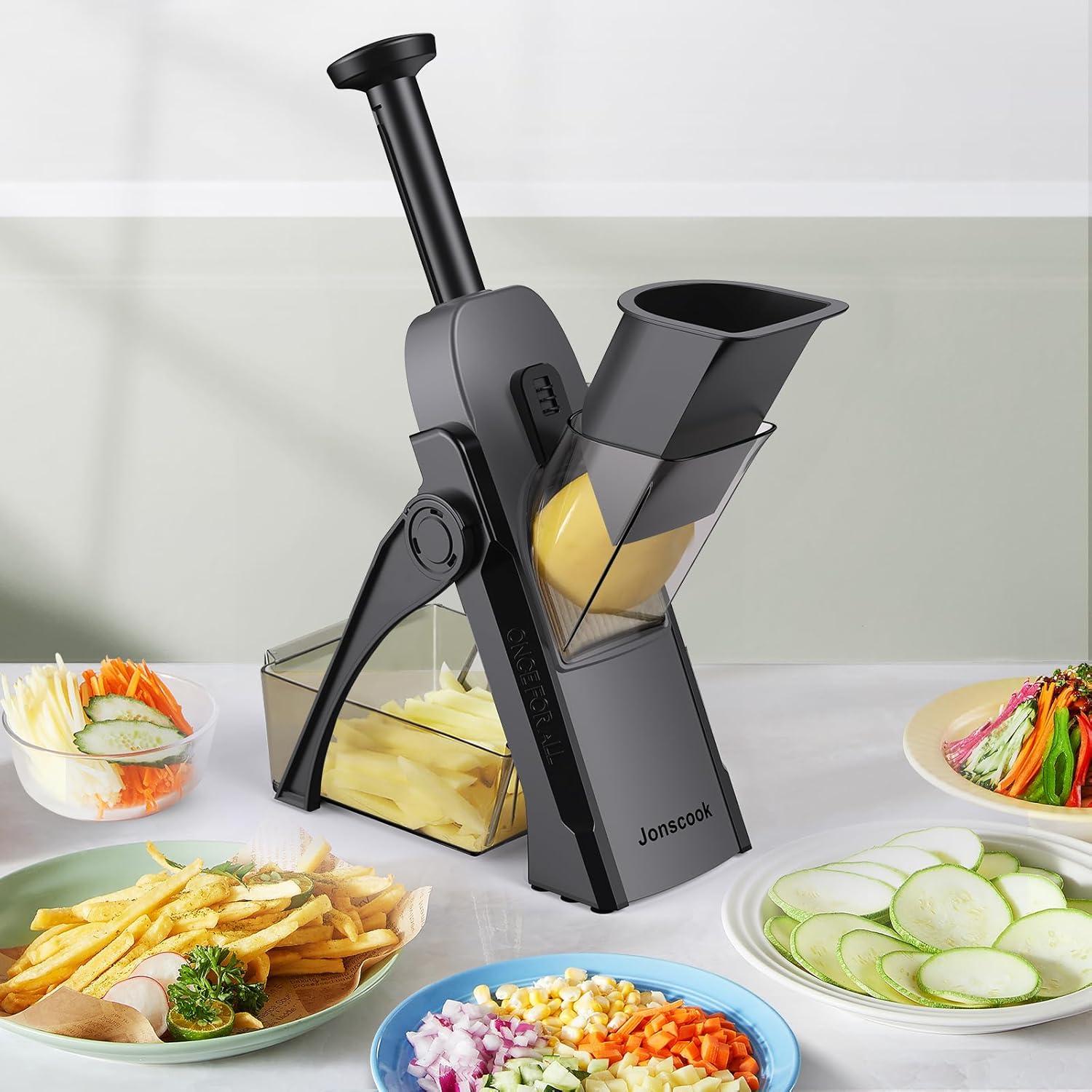 Rebanador Mandolina Jonscook Negro 5 en 1 Grosor Ajustable 0-8mm