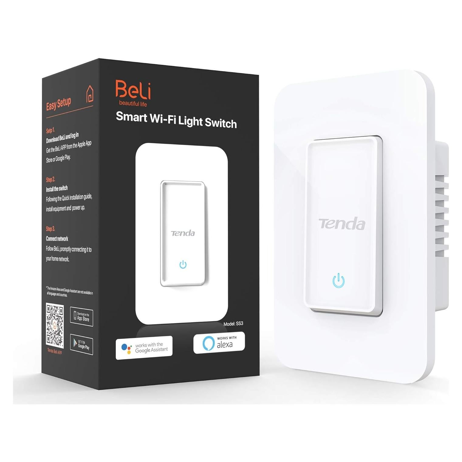 Interruptor de Luz Inteligente Tenda SS3 Wifi 2.4GHz Blanco