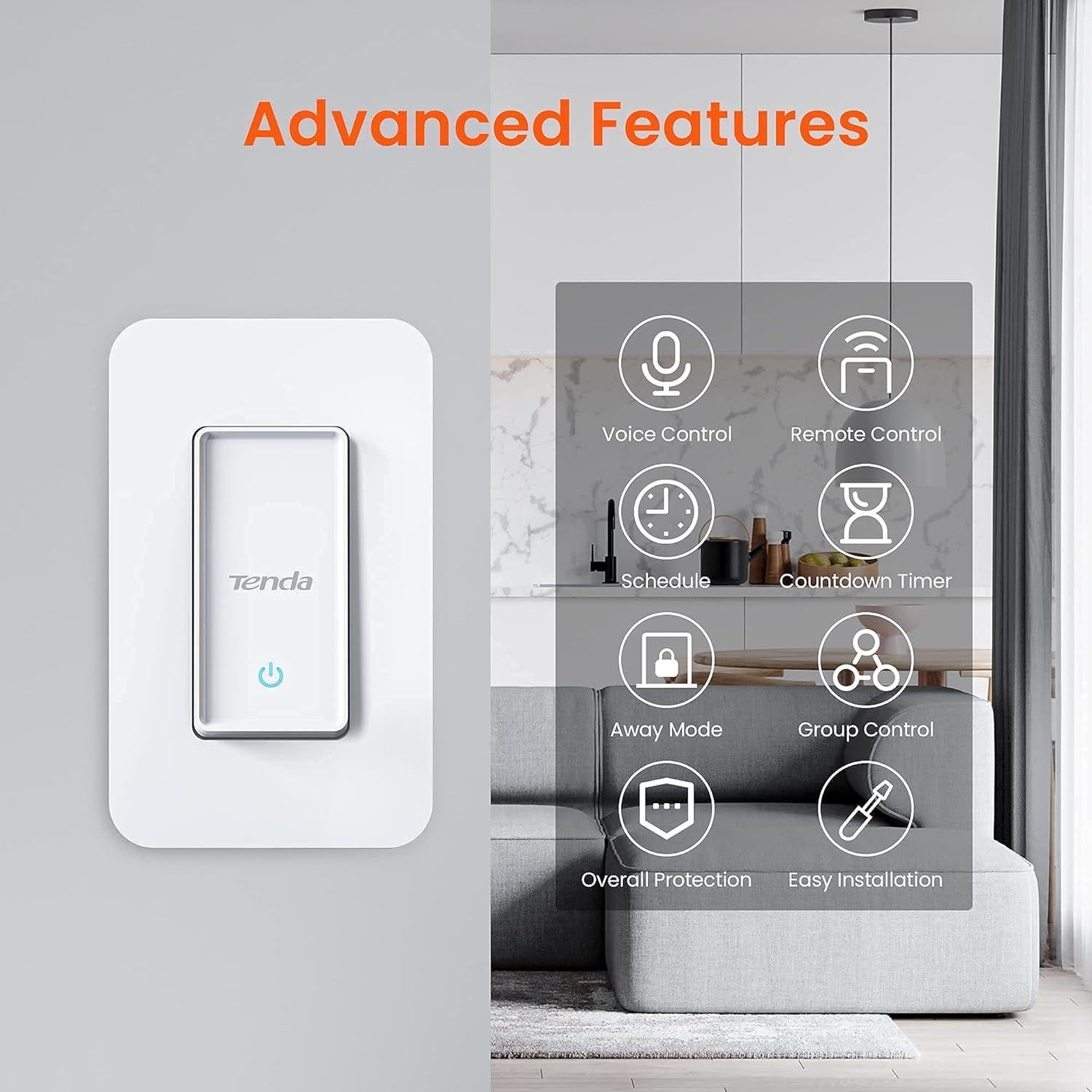 Interruptor de Luz Inteligente Tenda SS3 Wifi 2.4GHz Blanco
