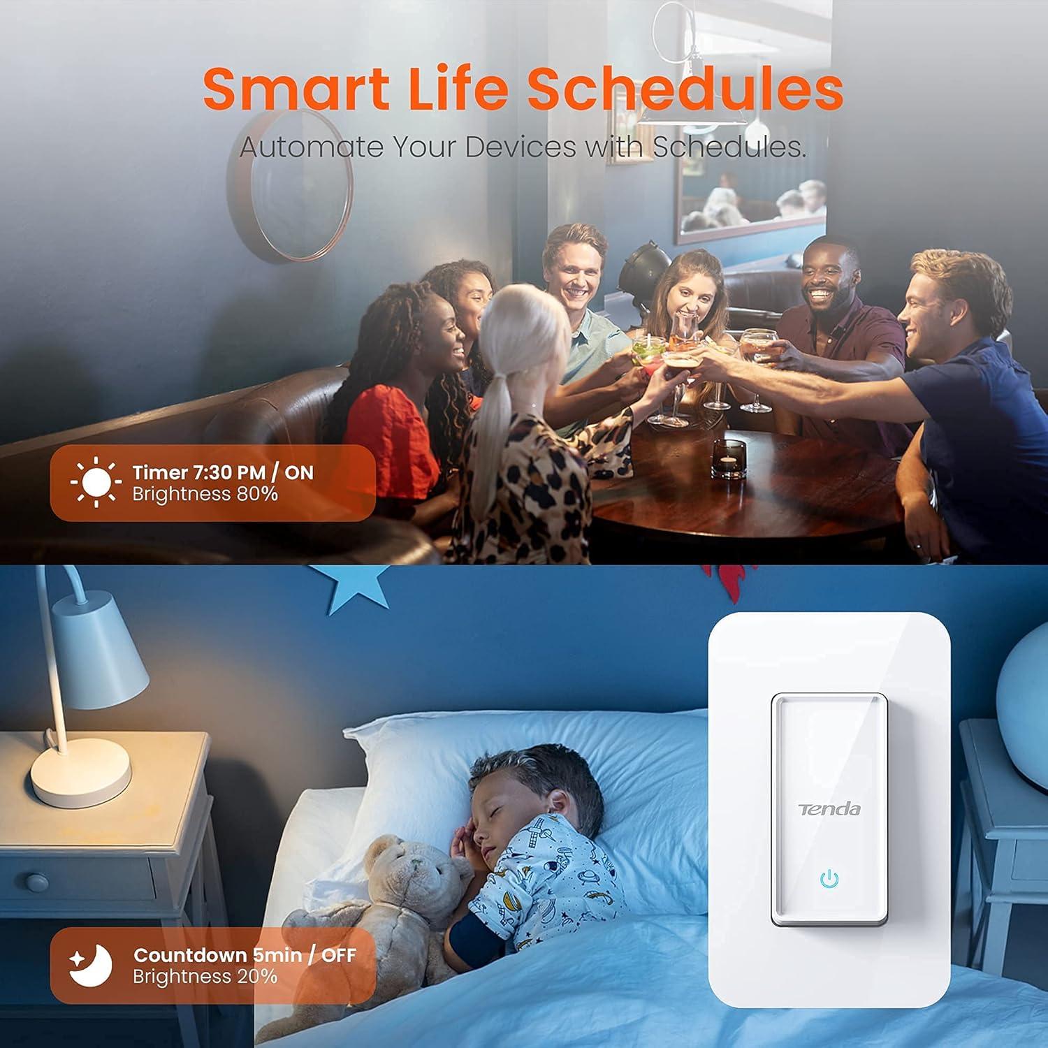 Interruptor de Luz Inteligente Tenda SS3 Wifi 2.4GHz Blanco