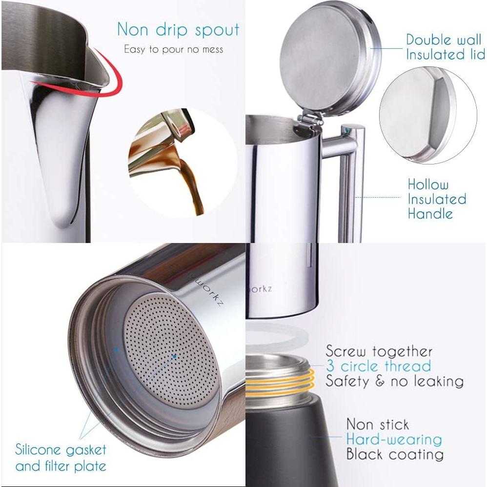 Cafetera Espresso Moka Easyworkz de Acero Inoxidable 4 Tazas