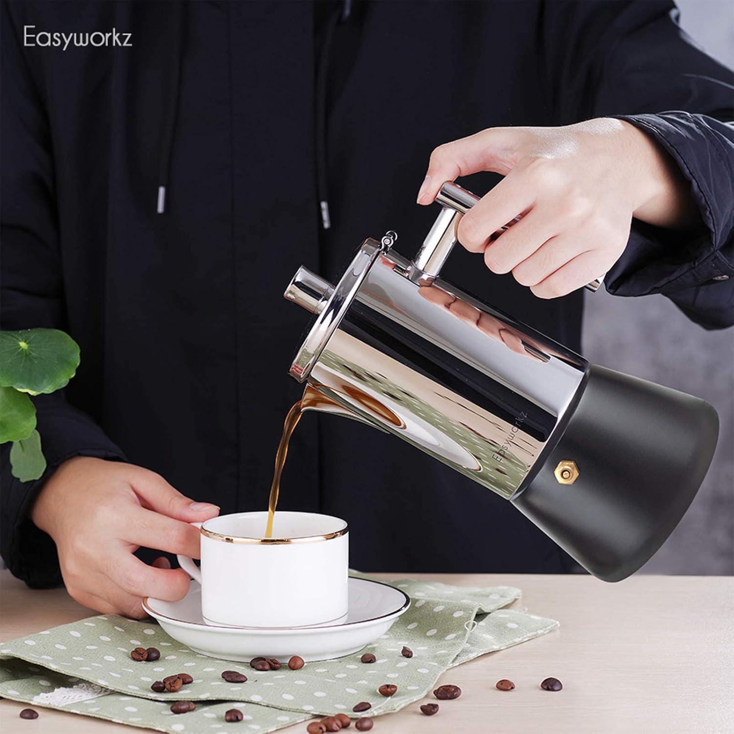 Cafetera Espresso Moka Easyworkz de Acero Inoxidable 4 Tazas