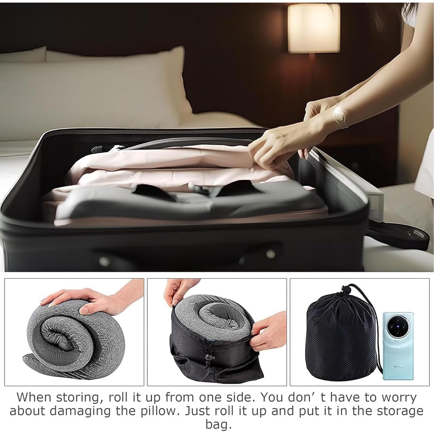 Almohada de Viaje WEERSHUN Cuello Espuma Memoria Gris 32x26cm