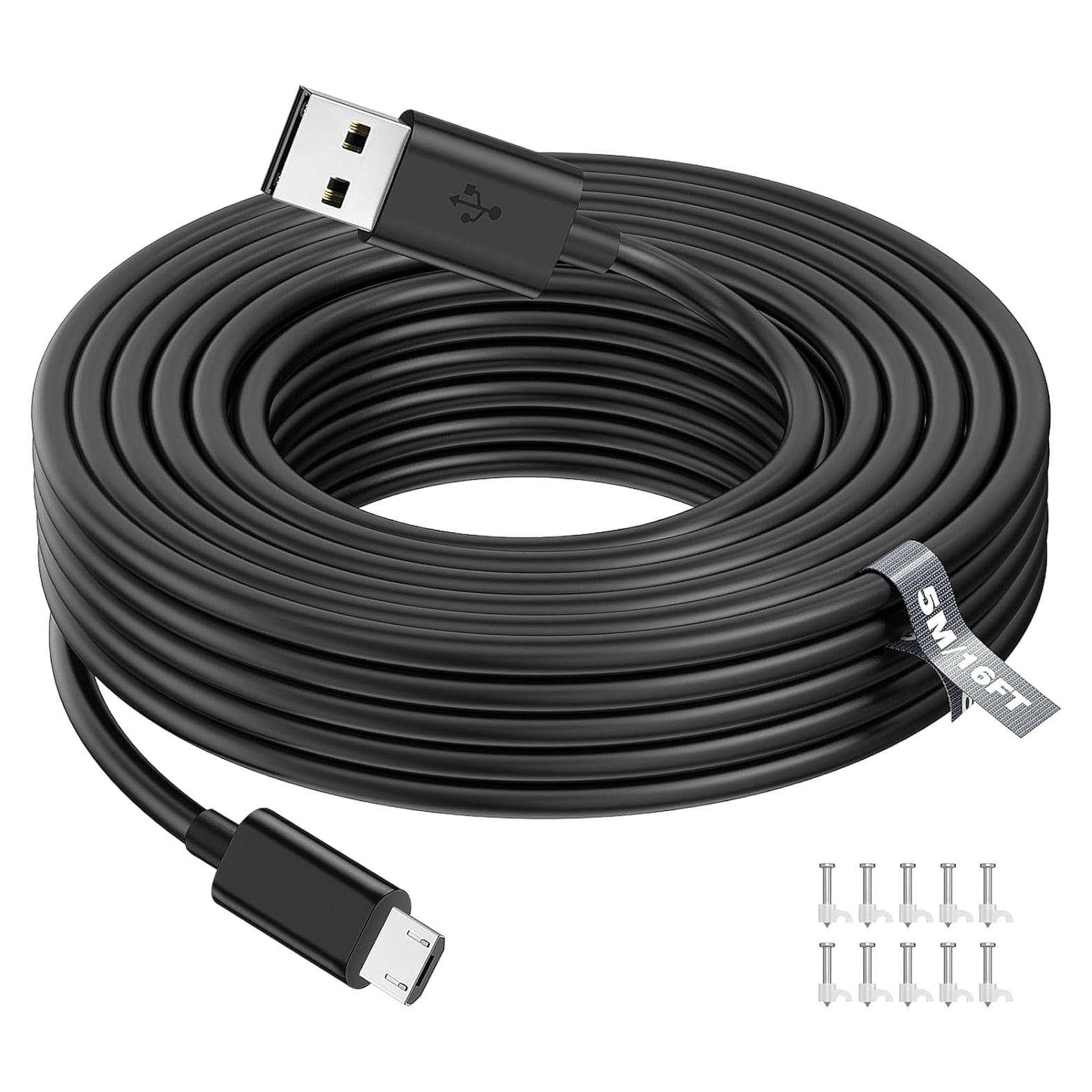 Cable de Extensión Micro USB 5M ASKUBSKU para Cámaras de Seguridad