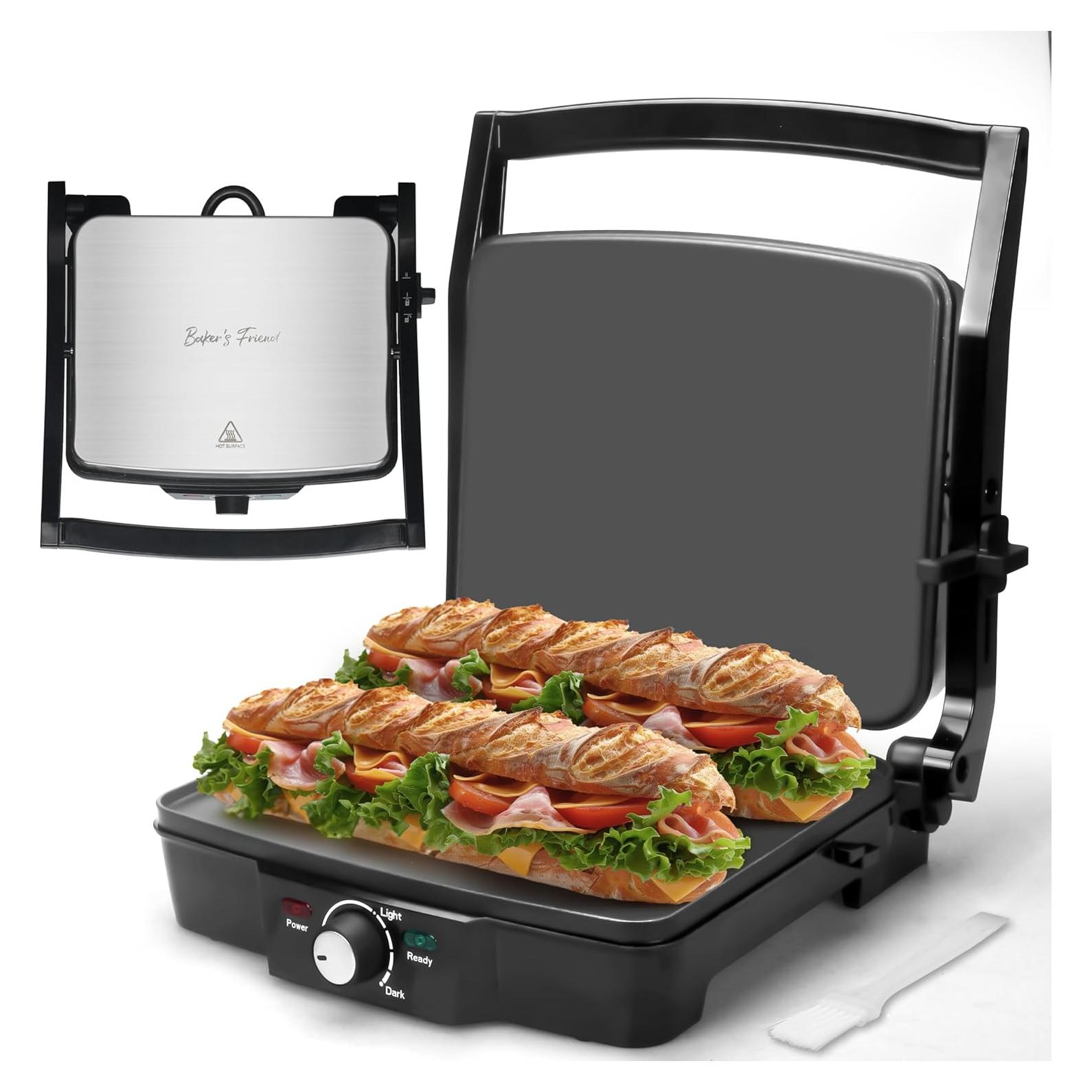 Prensa Panini Eléctrica Baker's Friend 1400W Acero Inoxidable