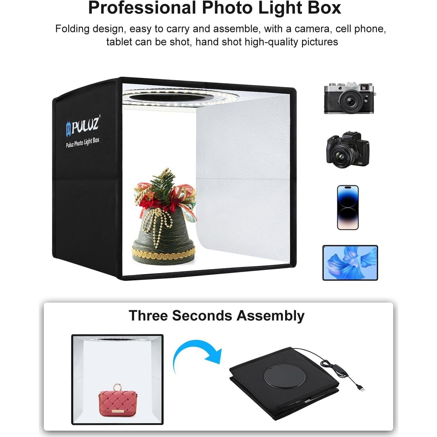 Mini Caja de Luz Fotográfica PULUZ 25cm con 96 LEDs y 12 Fondos