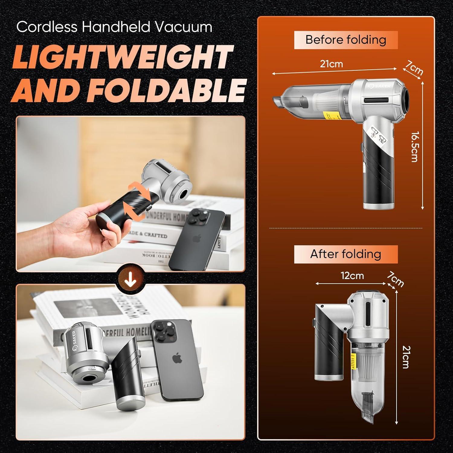 Aspiradora Portátil Saker HL133 Inalámbrica 17000PA Mini 3-en-1