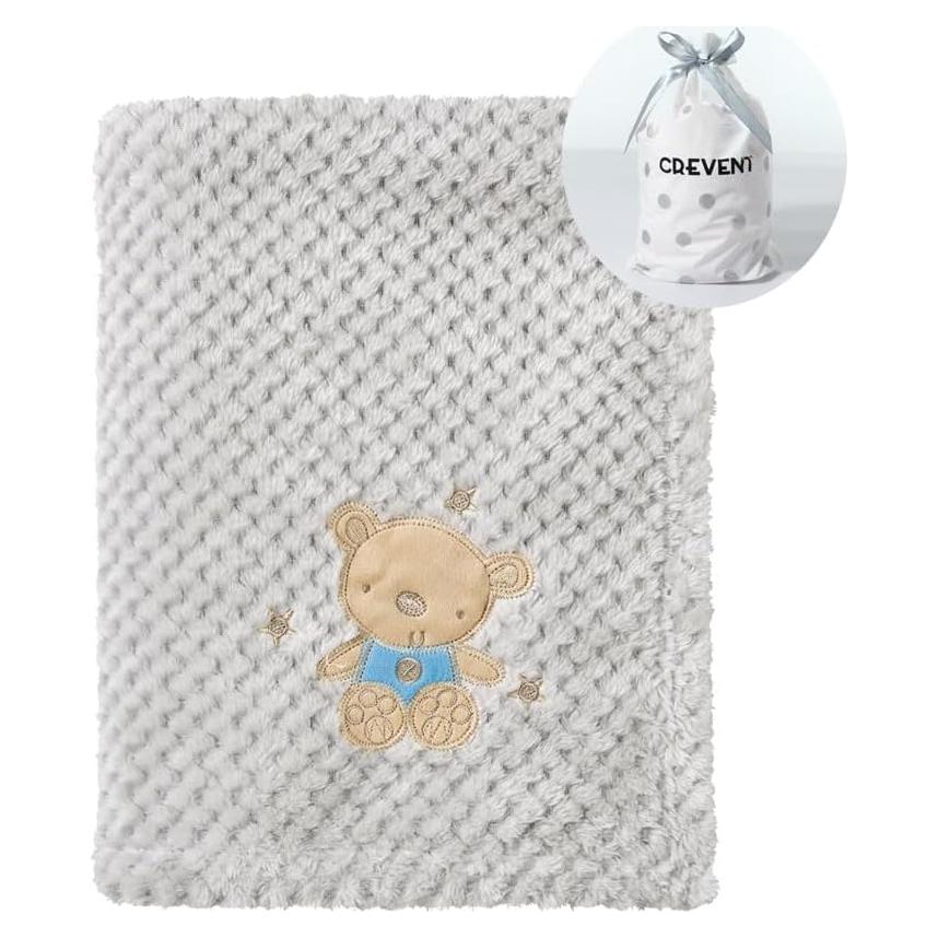 Manta Suave CREVENT 76x102cm Oso Bebé para Cuna y Cochecito