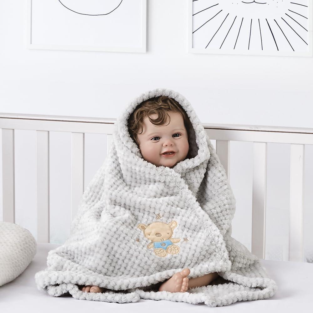 Manta Suave CREVENT 76x102cm Oso Bebé para Cuna y Cochecito