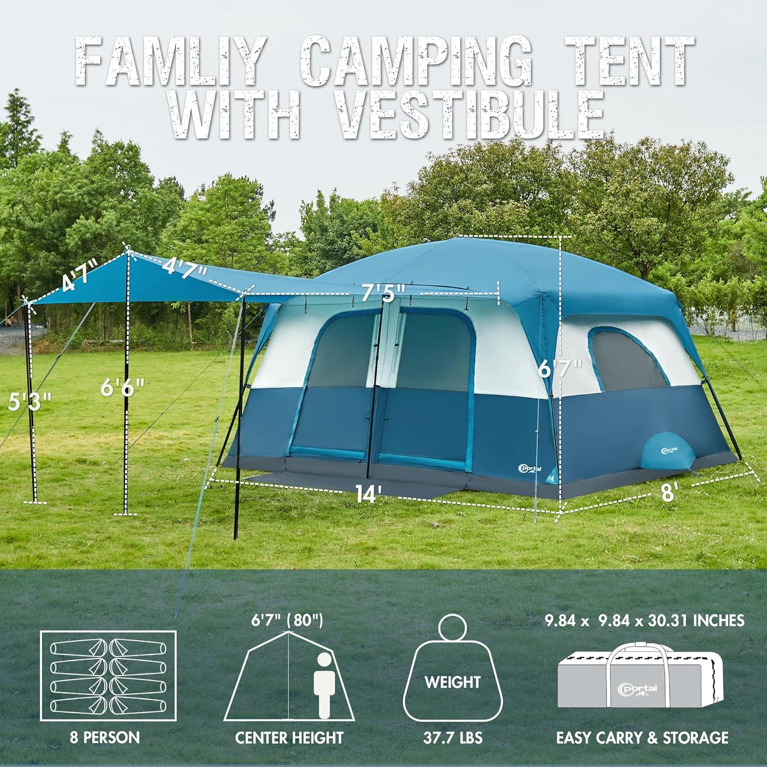 Tienda de Camping Portal para 8 Personas, Impermeable y Espaciosa
