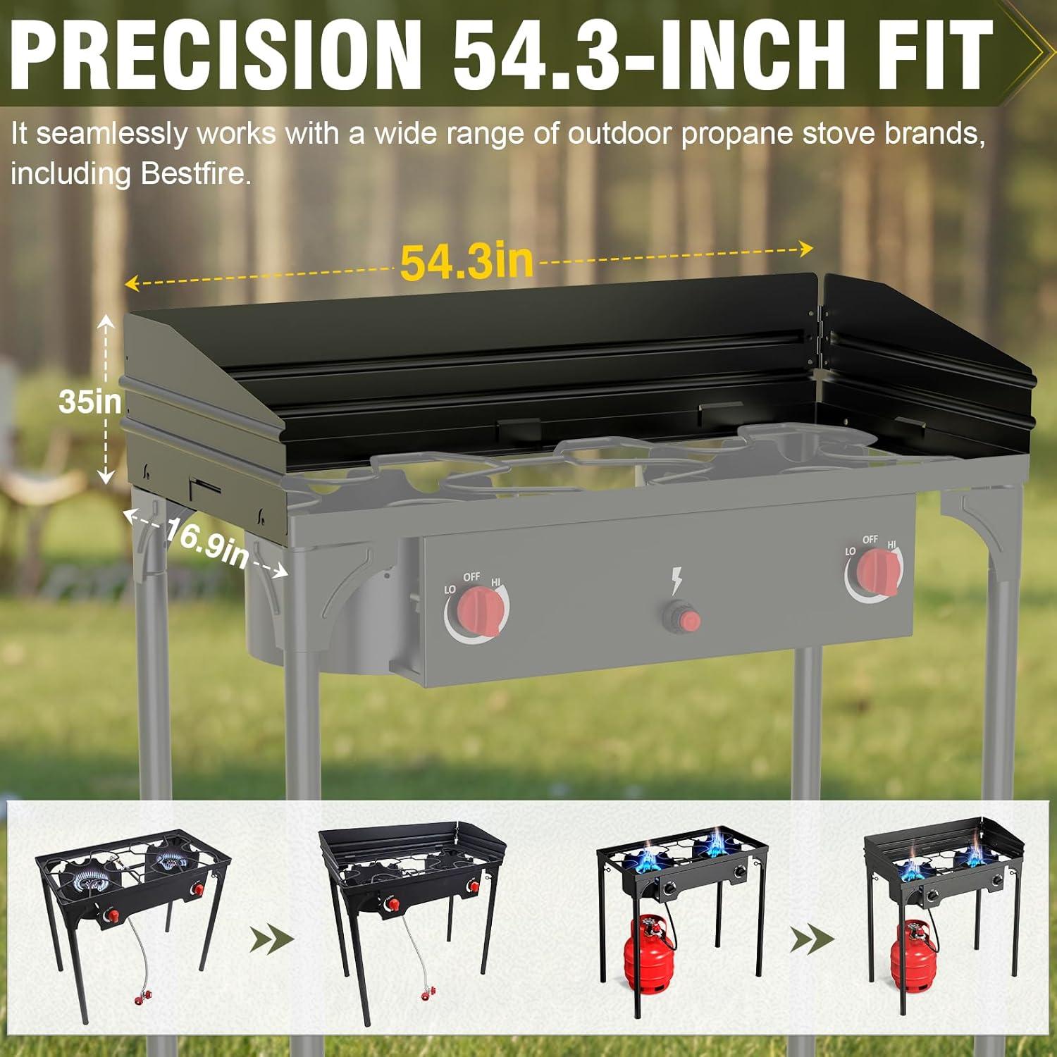 Parabrisas Bestfire 137.7 cm para estufas de camping 2 quemadores