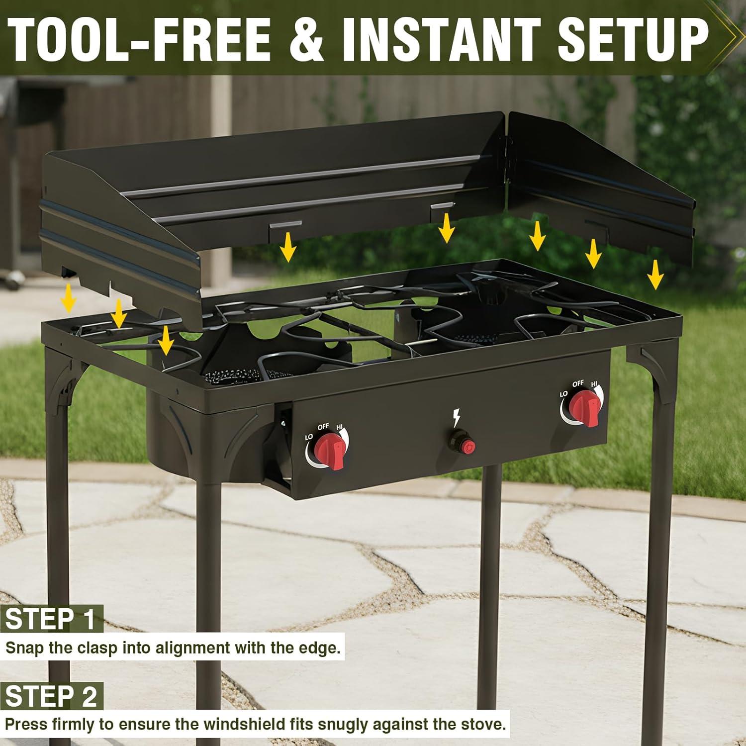 Parabrisas Bestfire 137.7 cm para estufas de camping 2 quemadores