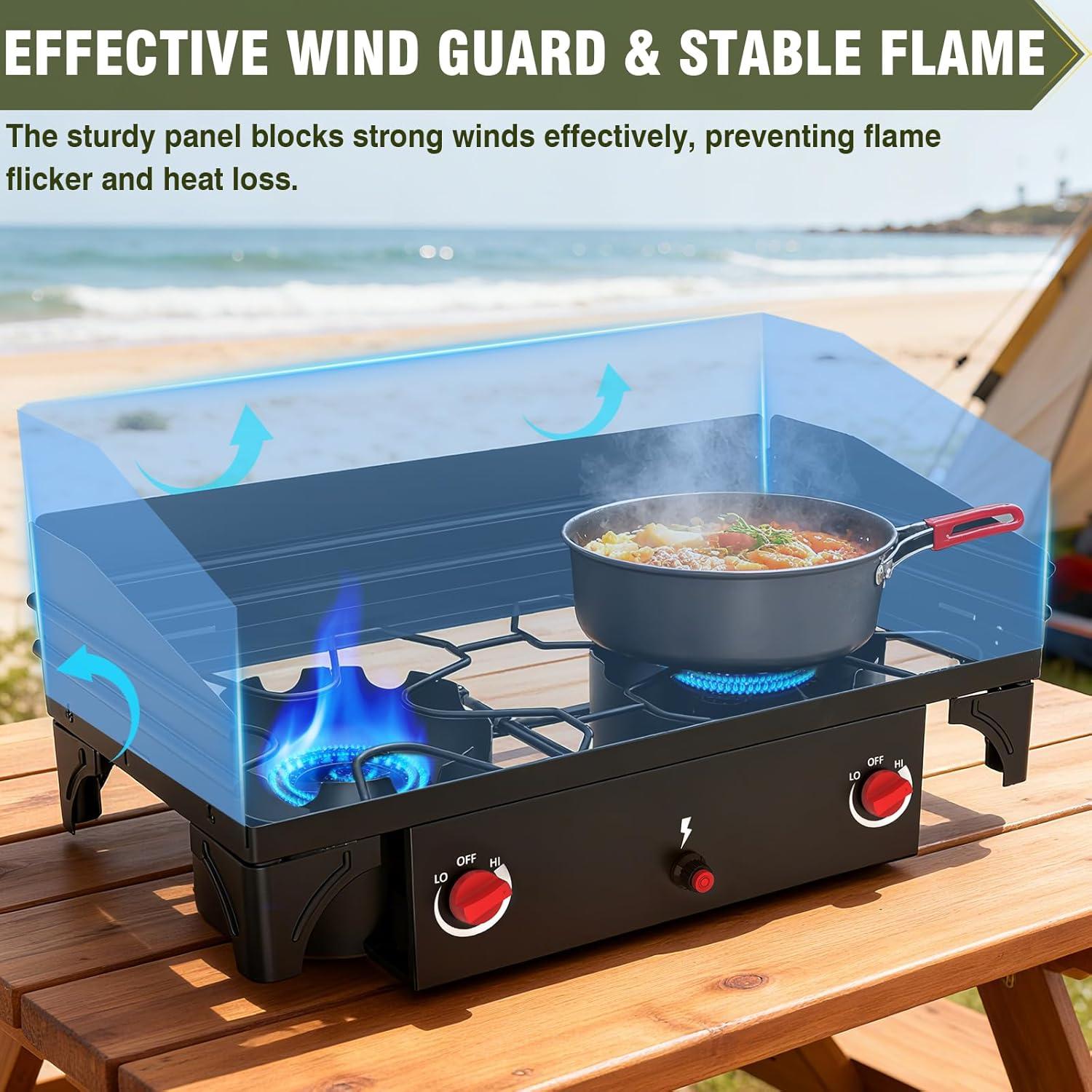 Parabrisas Bestfire 137.7 cm para estufas de camping 2 quemadores