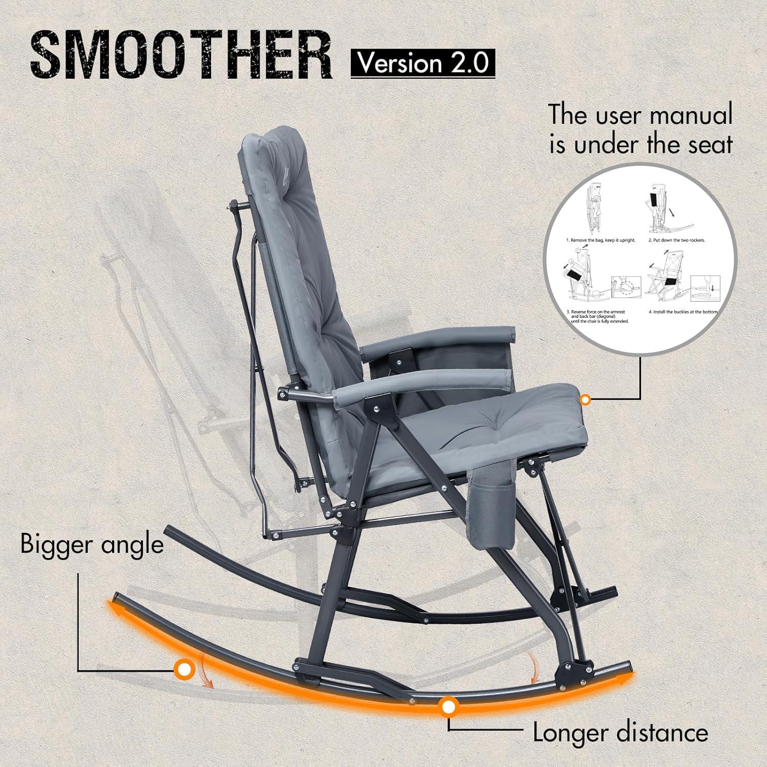 Silla Mecedora Plegable Portal Charles Acolchada Gris 181 kg