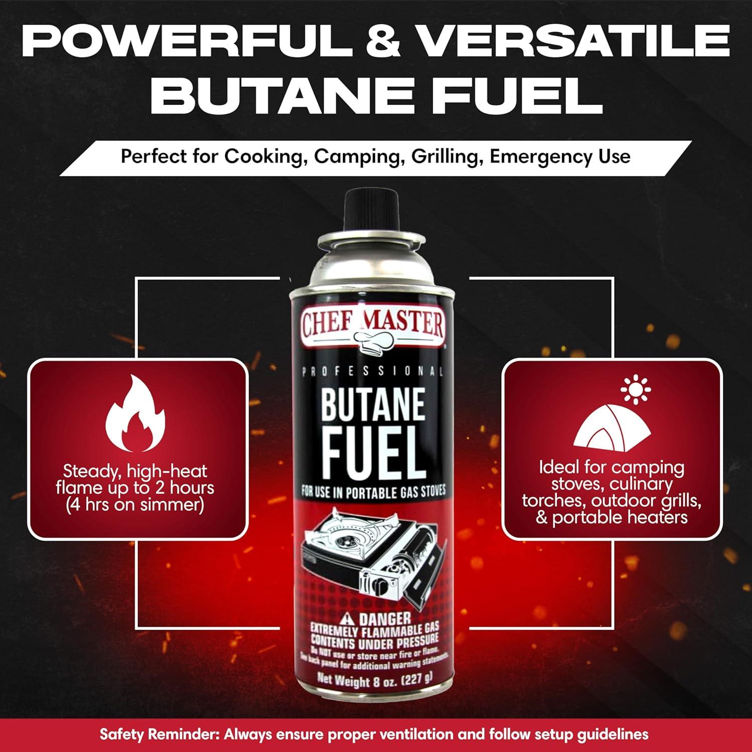 Paquete de 4 Latas de Butano Chef Master 8oz - Combustible para Estufas y Sopletes