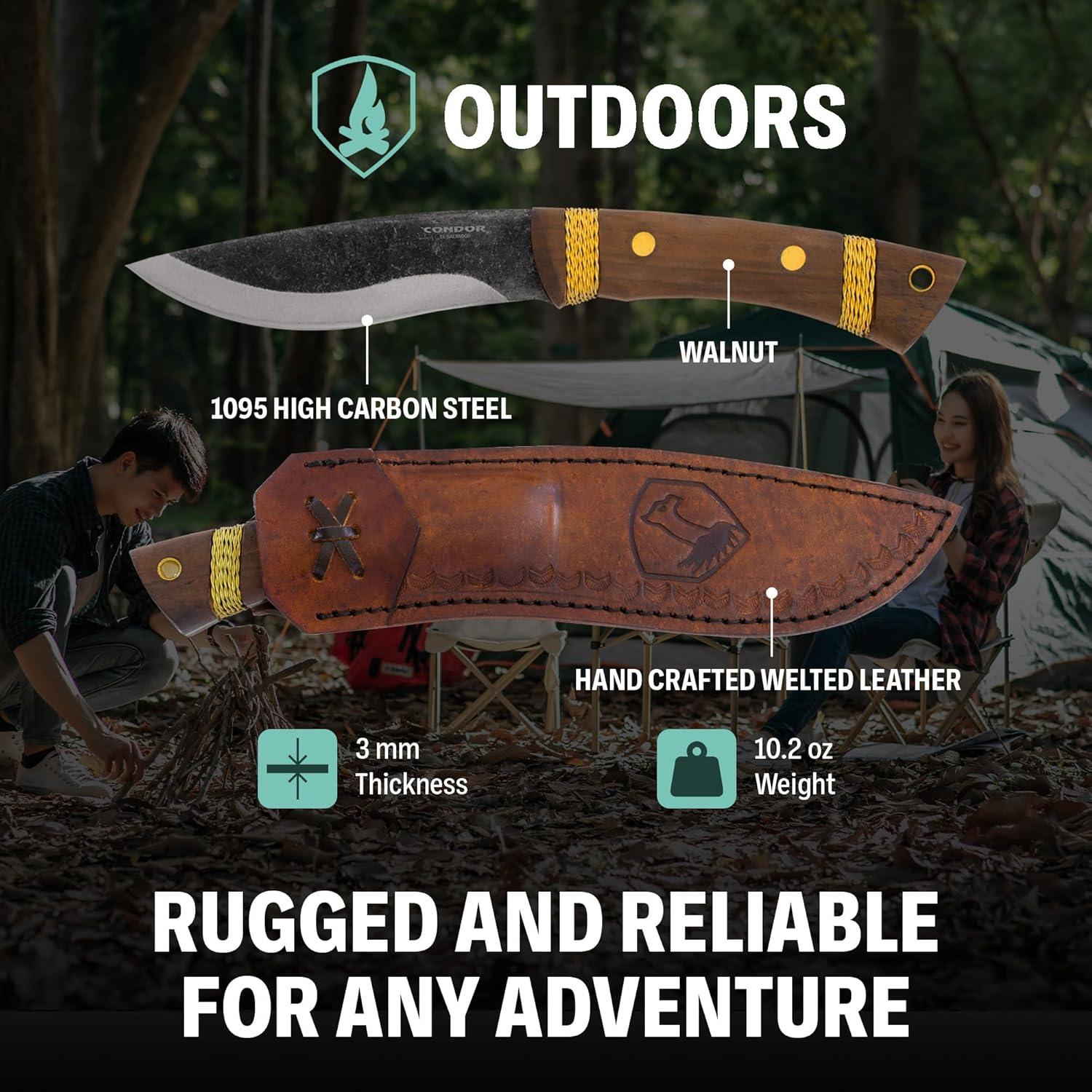 Cuchillo de Bushcraft Condor Huron Grande - Acero 1095 - Mango de Nogal