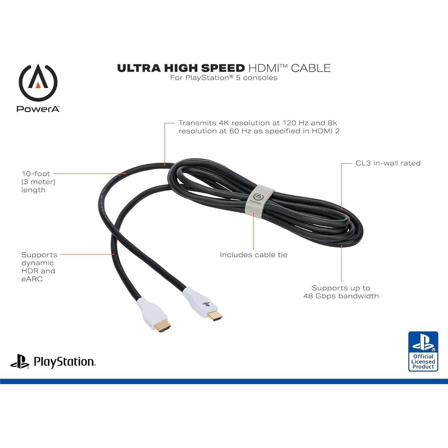 Cable HDMI Ultra Alta Velocidad PowerA 3m para PS5 4K 120Hz