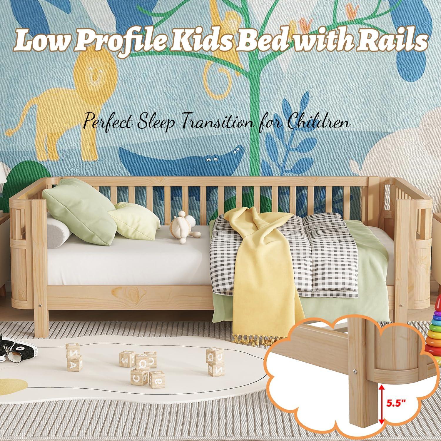 Cama Montessori Twin OYUMOENTS Natural con Barandillas