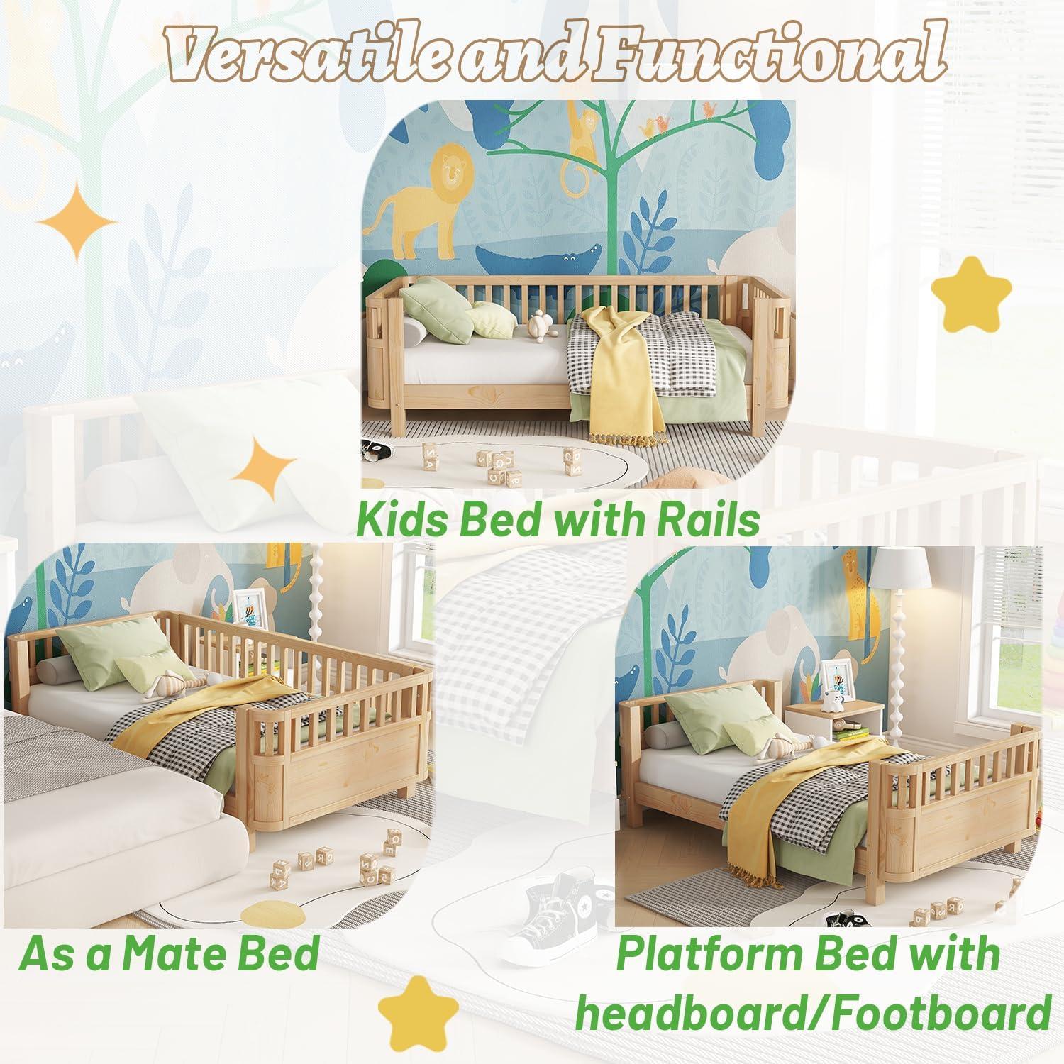 Cama Montessori Twin OYUMOENTS Natural con Barandillas