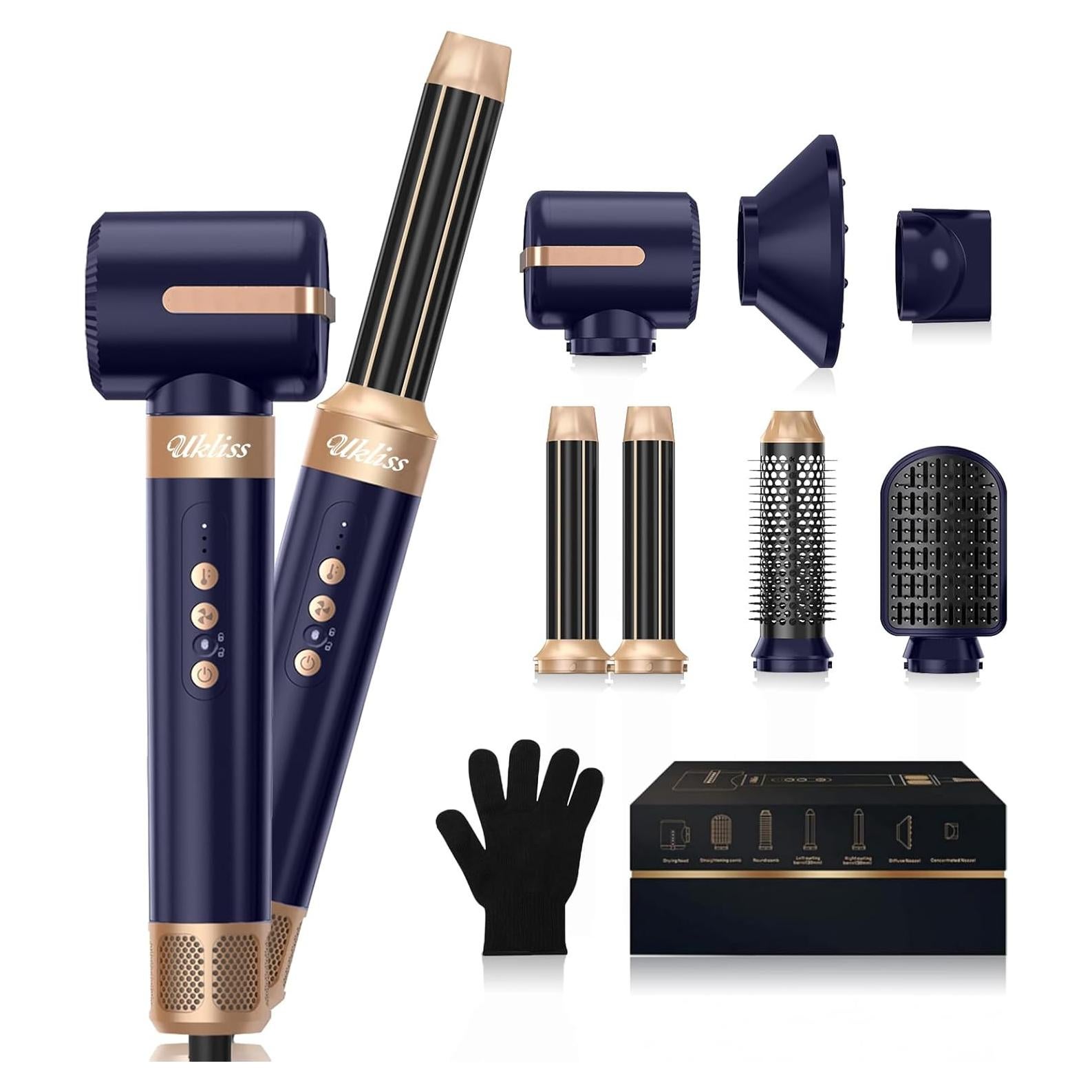 Cepillo Secador de Cabello UKLISS 7 en 1 110000 RPM Azul Dorado