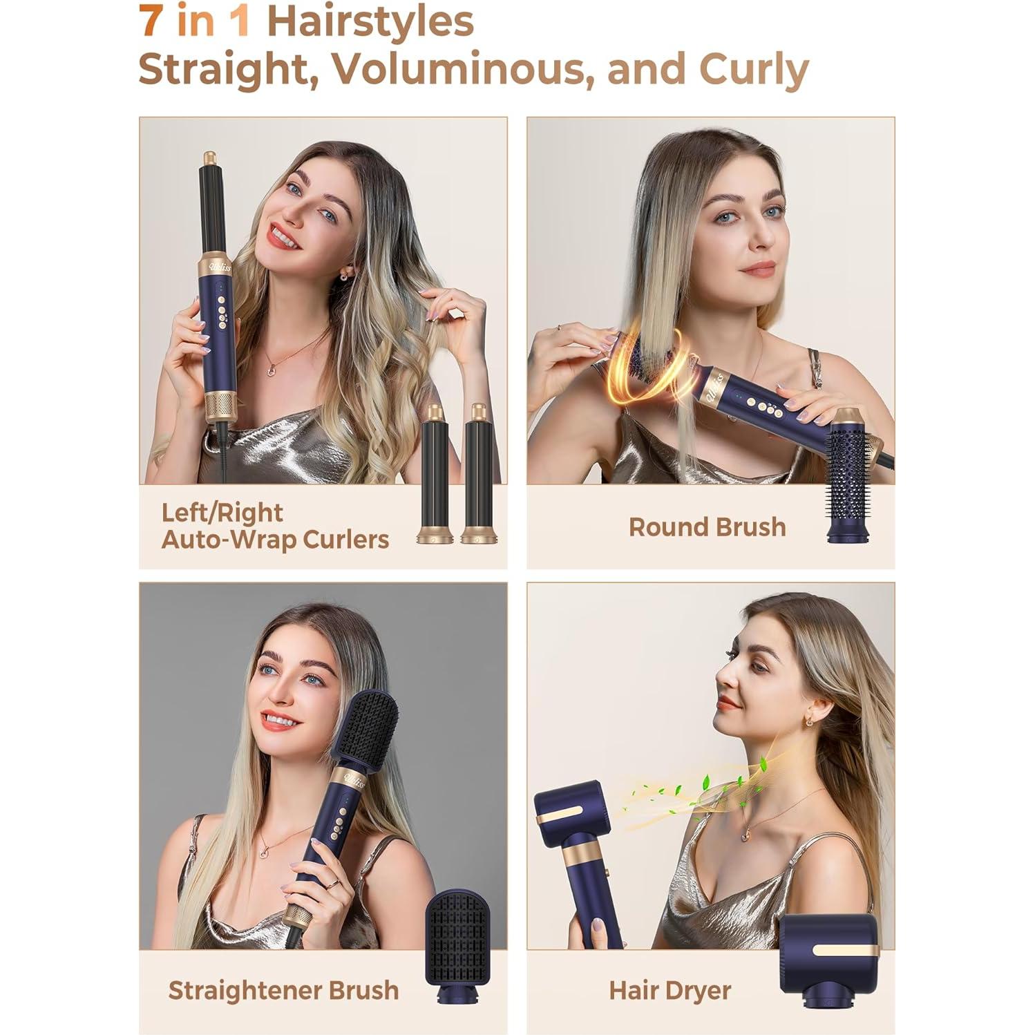 Cepillo Secador de Cabello UKLISS 7 en 1 110000 RPM Azul Dorado