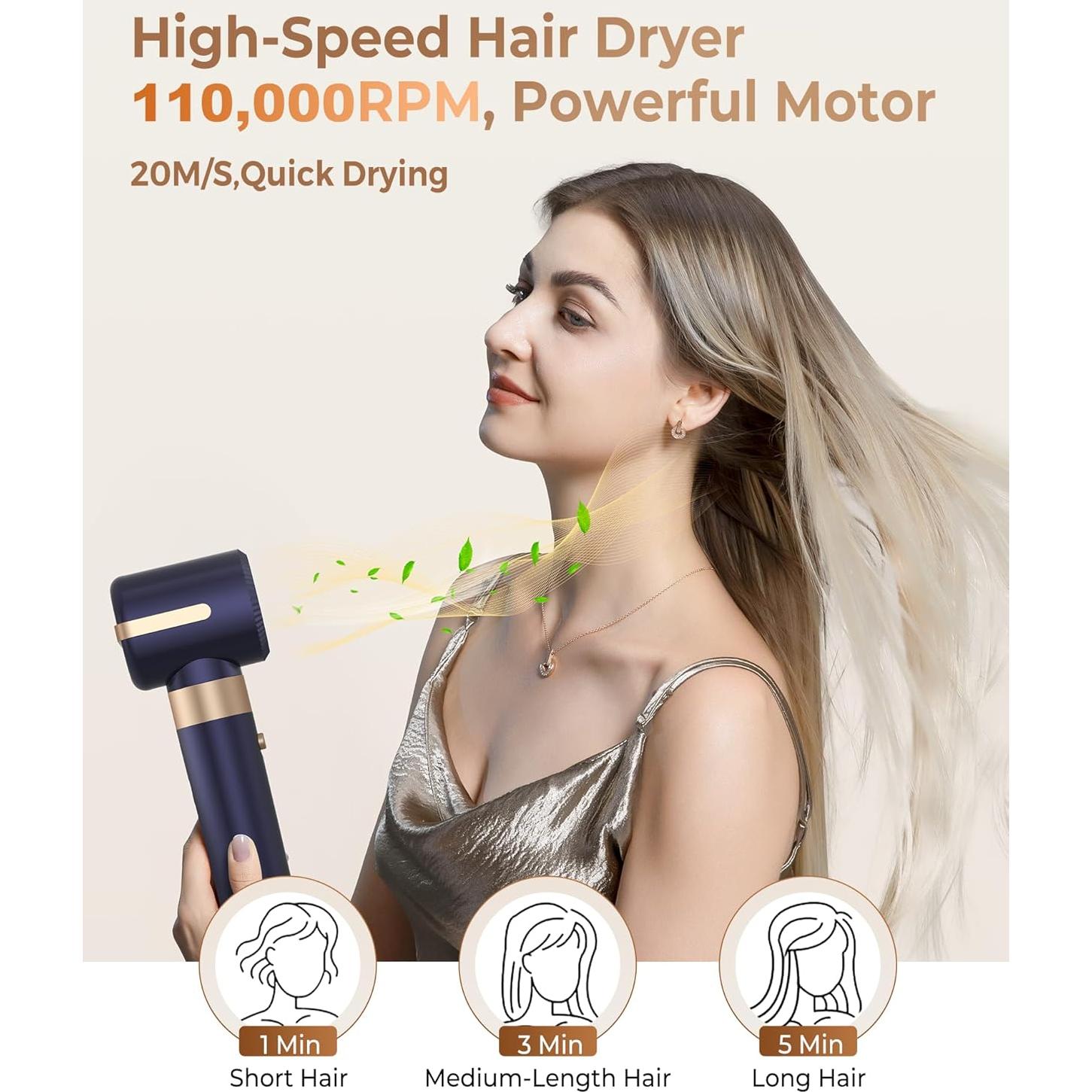 Cepillo Secador de Cabello UKLISS 7 en 1 110000 RPM Azul Dorado