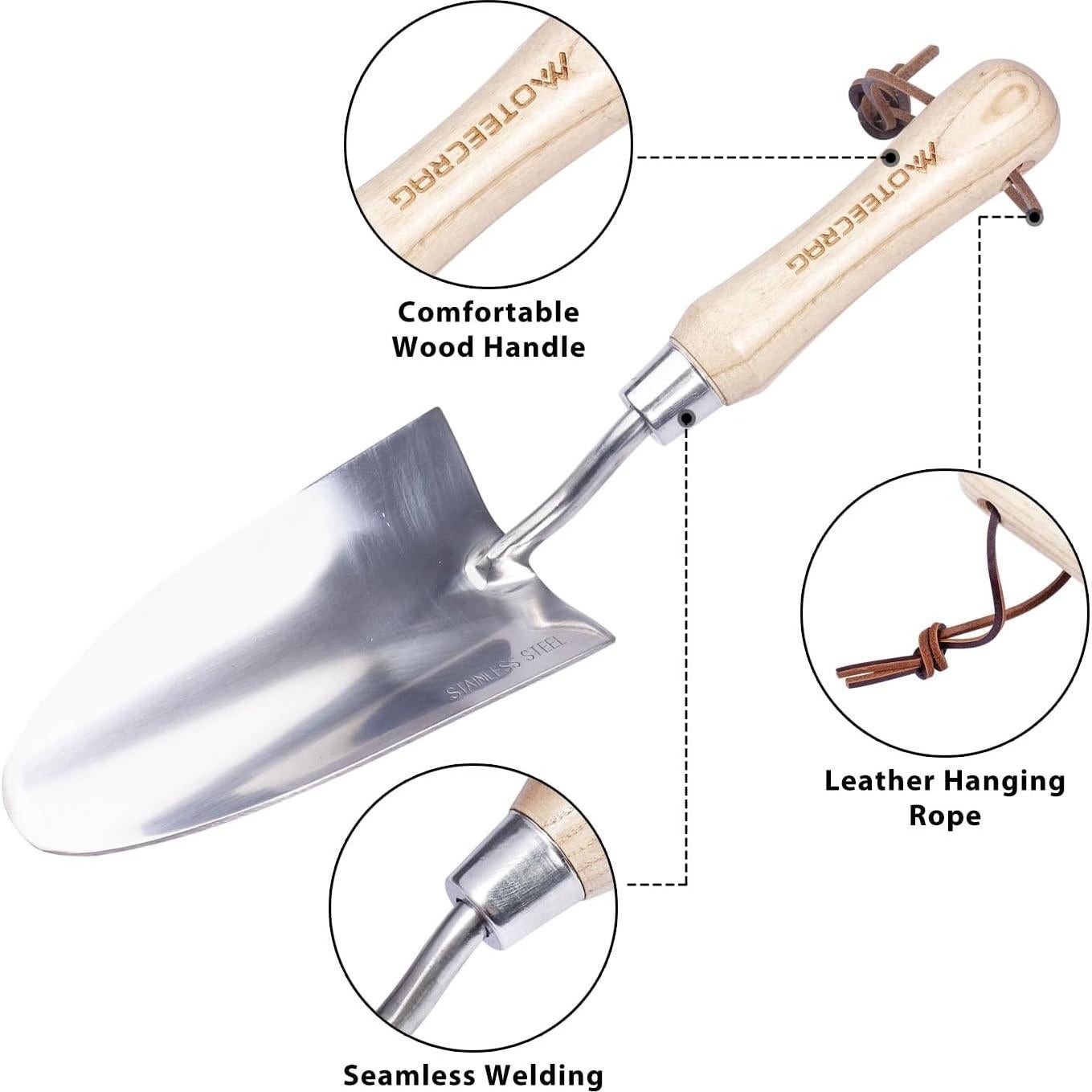 Pala de Jardín MOTEECRAG de Acero Inoxidable con Mango Ergonómico