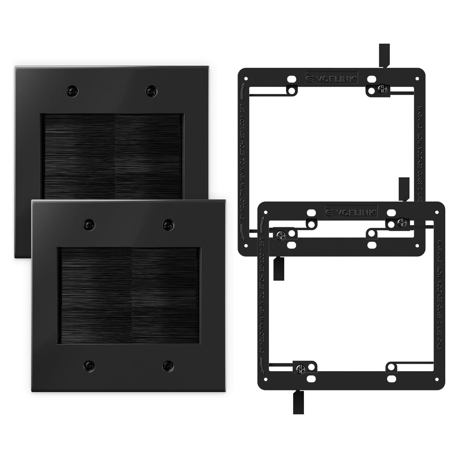 Placa de Pared VCELINK 2 Gang Brush Negro para Cables