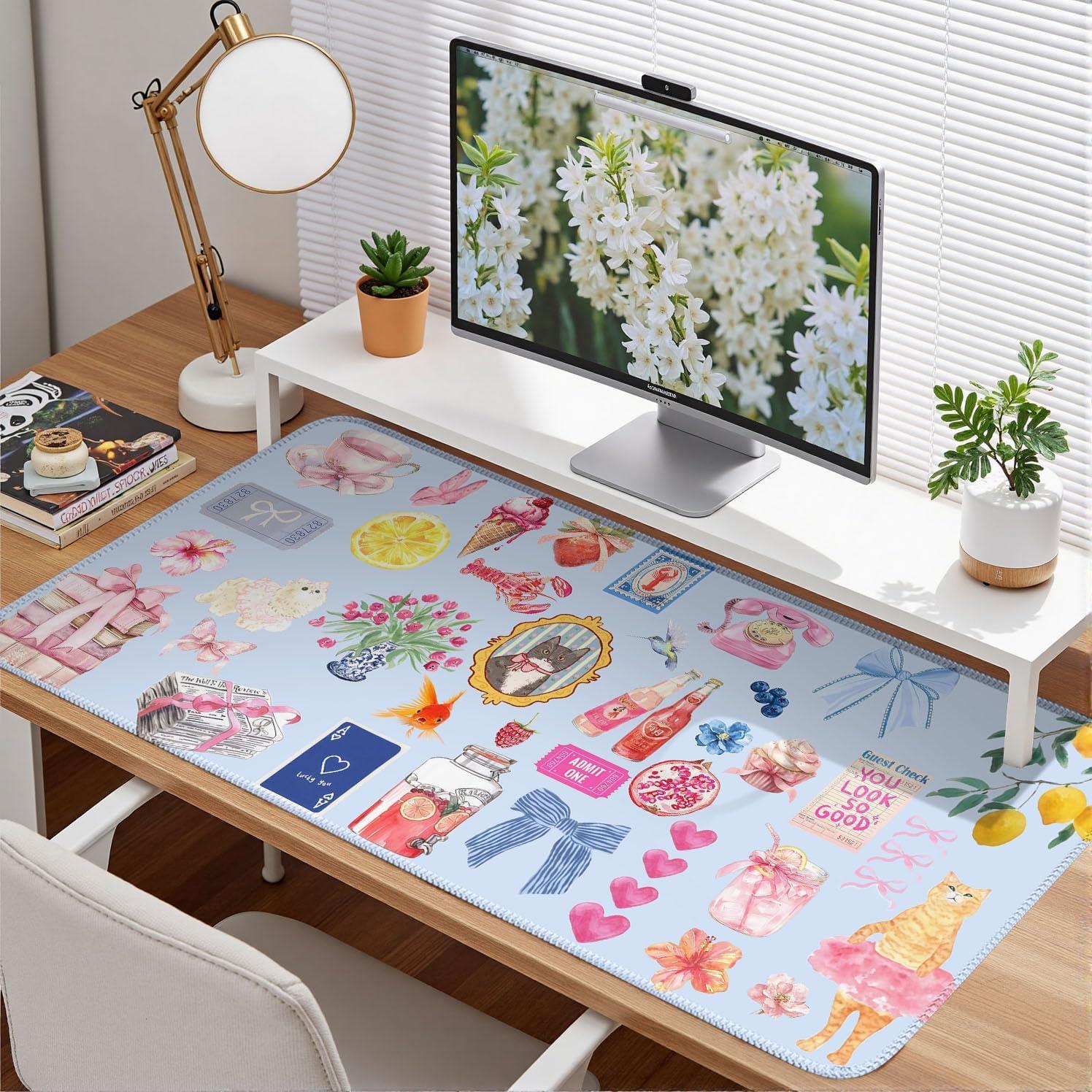 Alfombrilla de escritorio Nasdalgias XXL gato kawaii retro 80x40cm