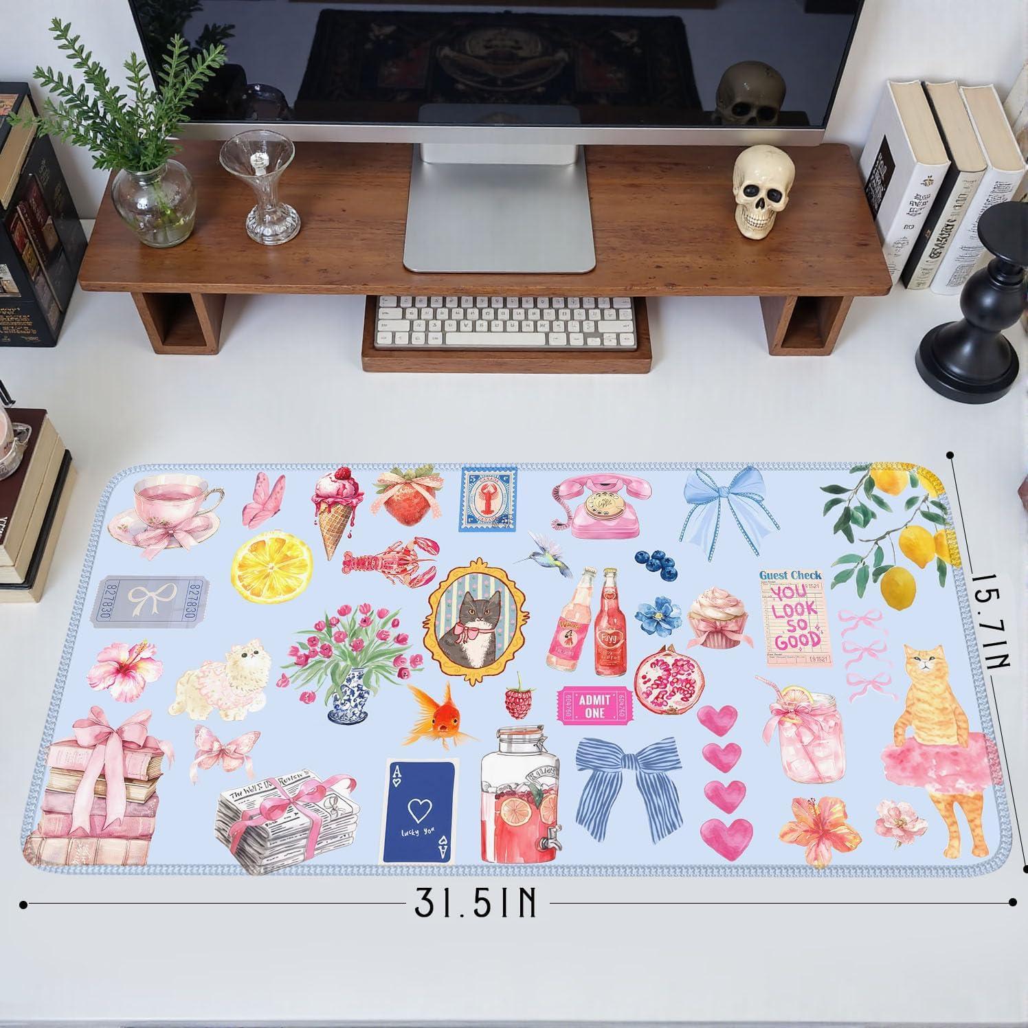 Alfombrilla de escritorio Nasdalgias XXL gato kawaii retro 80x40cm