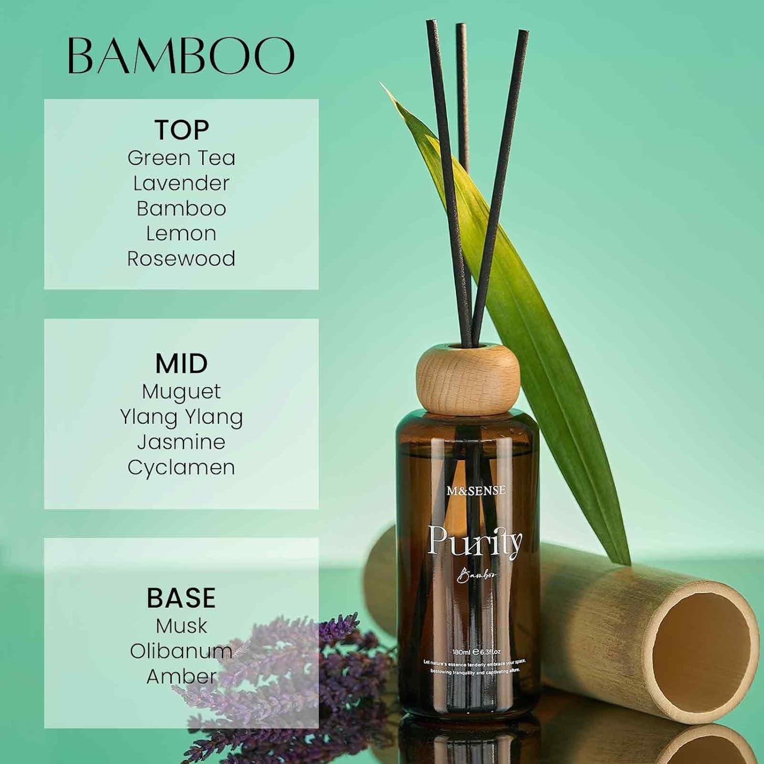 Difusor de caña M&SENSE 180 ml de vidrio ámbar con varillas