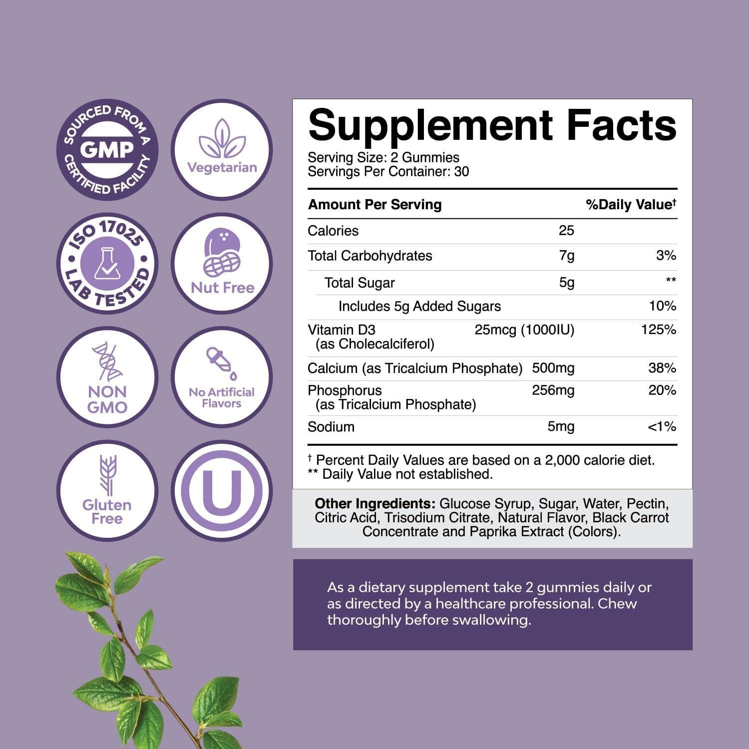 Gomitas de Calcio Nature's Craft 500 mg con Vitamina D3 60ct