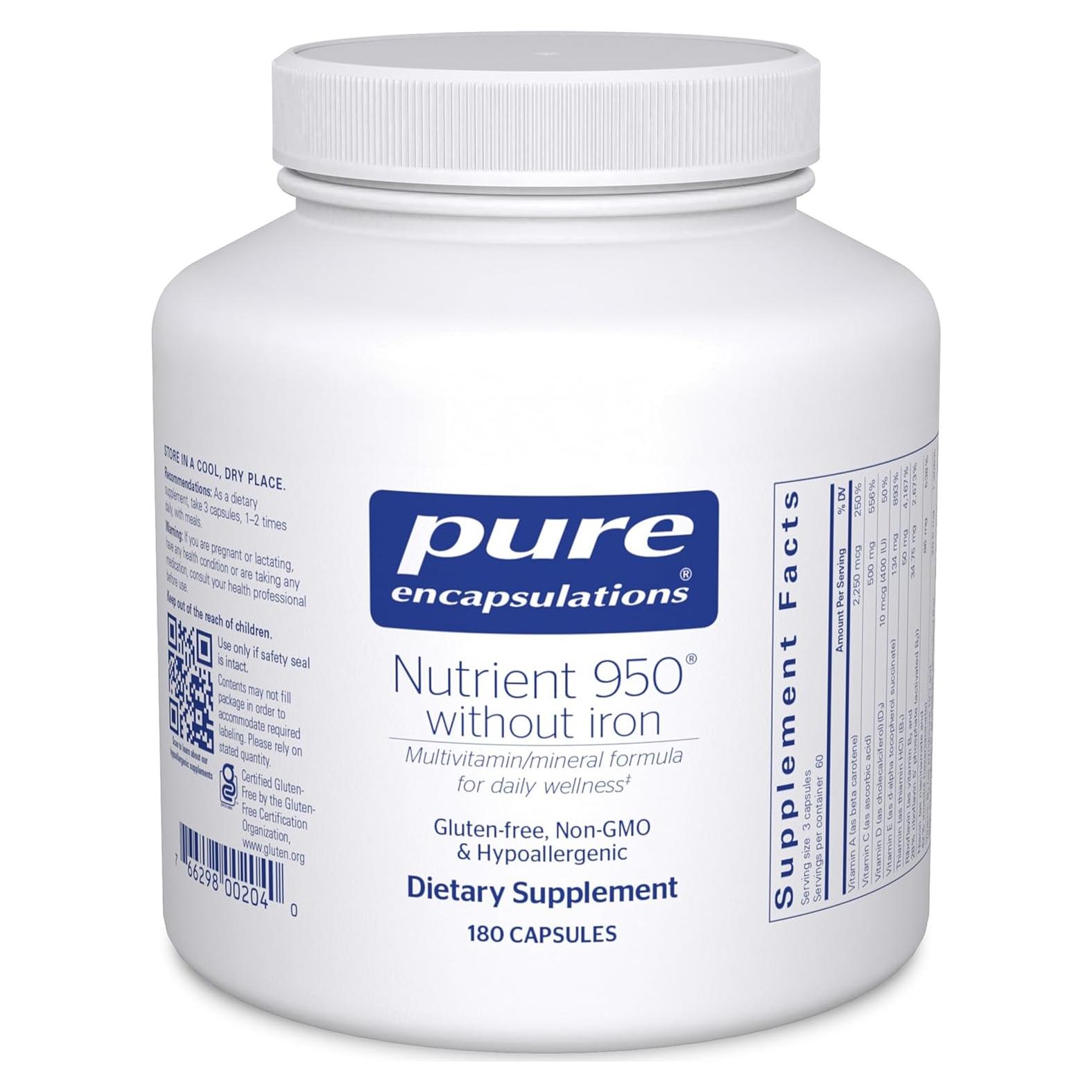 Suplemento Multivitamínico Nutrient 950 Sin Hierro Pure Encapsulations 180 Cápsulas