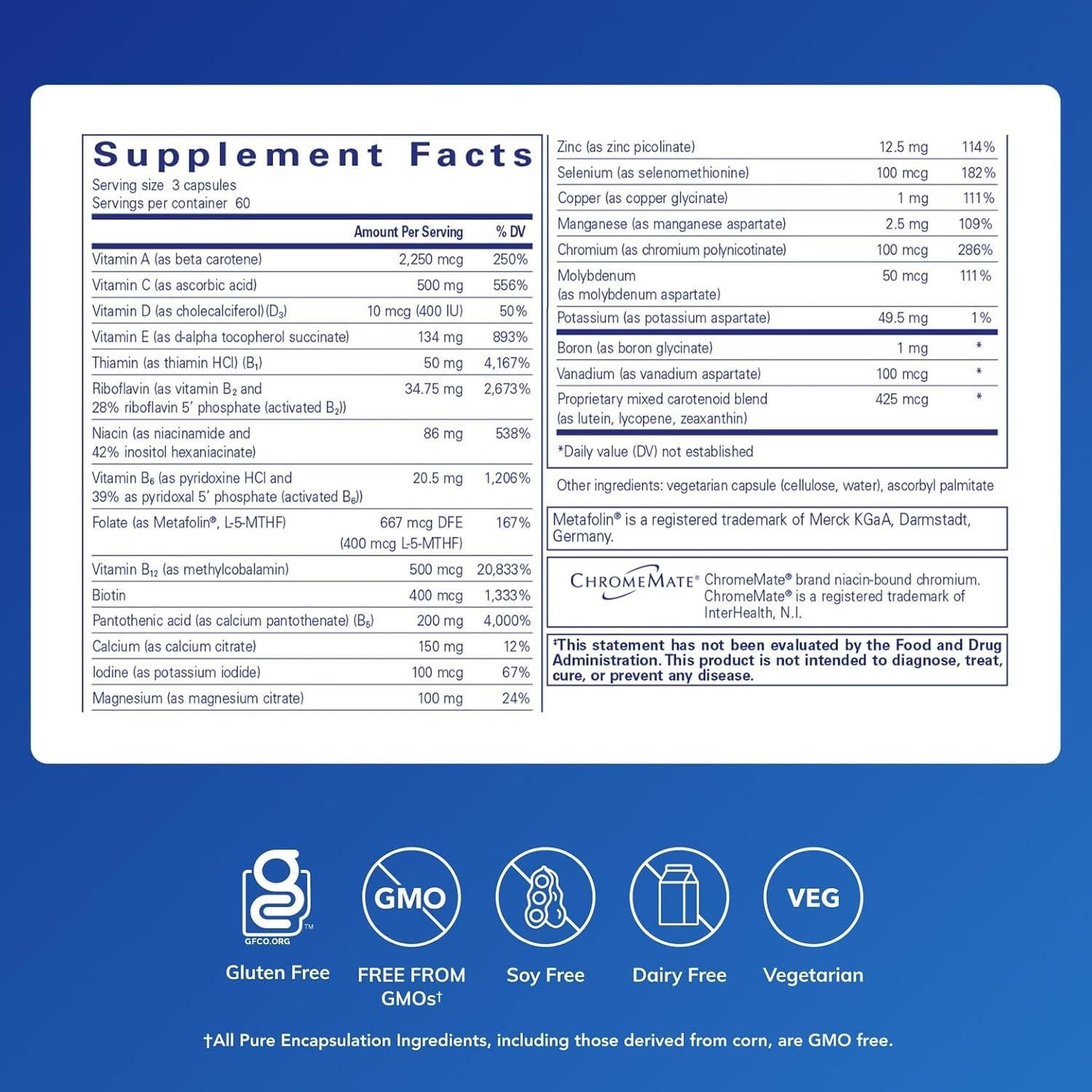 Suplemento Multivitamínico Nutrient 950 Sin Hierro Pure Encapsulations 180 Cápsulas