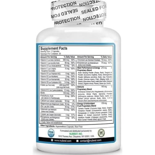 Multivitamina para hombres NuBest 60 cápsulas veganas 38 nutrientes