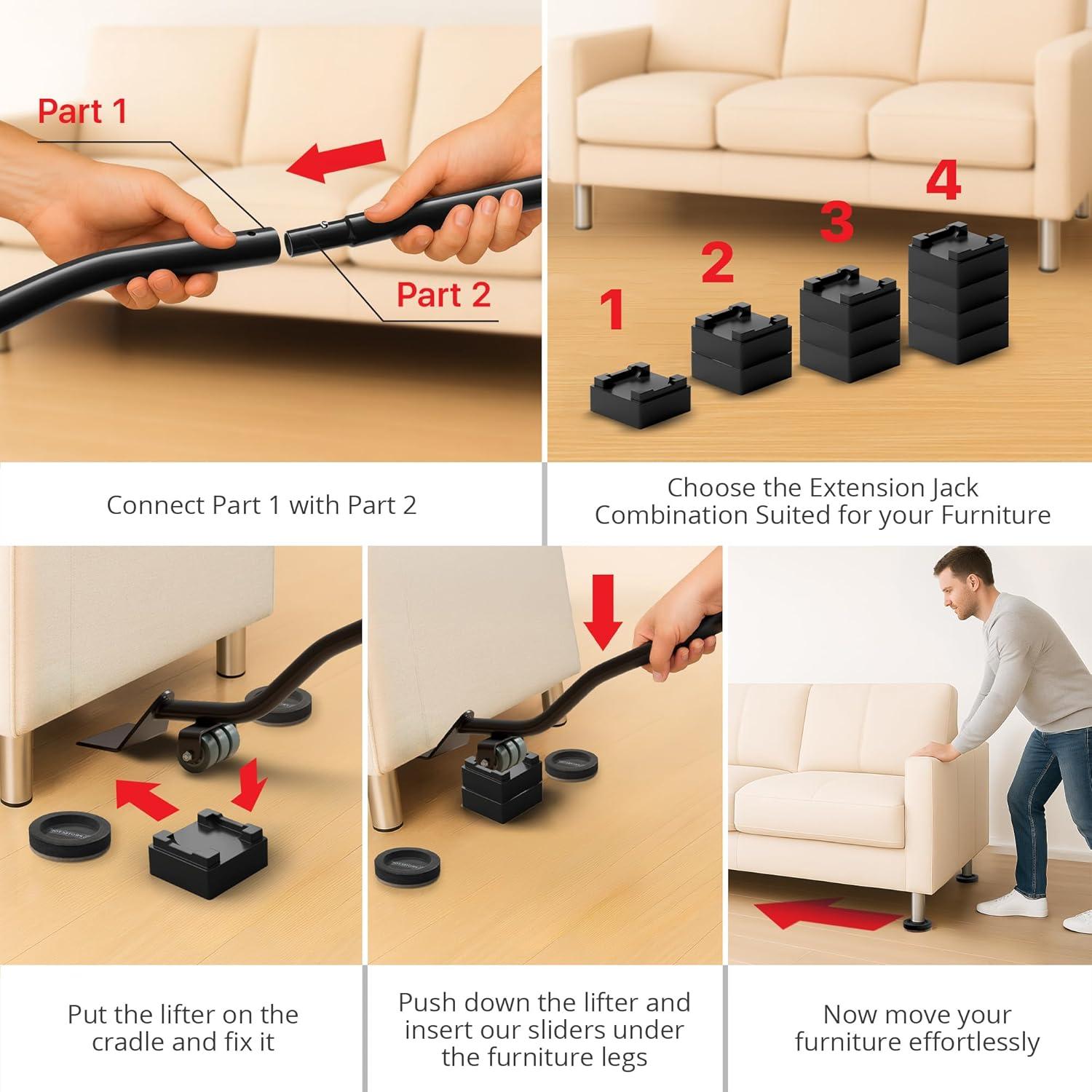 Juego de Deslizadores y Elevador de Muebles X-PROTECTOR 4 PCS