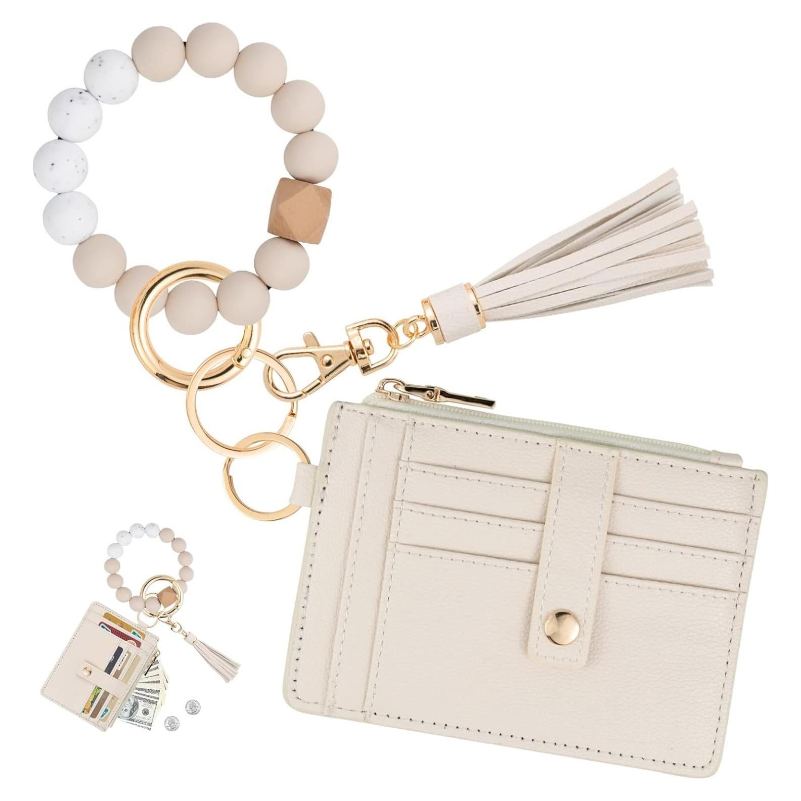 Monedero Llavero Muñequera Beige KNGITRYI RFID Delgado