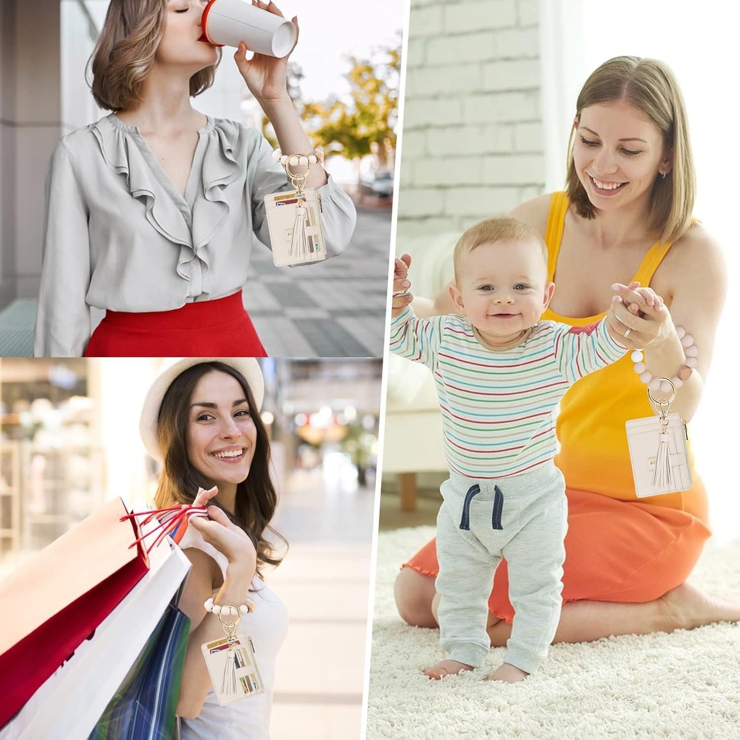 Monedero Llavero Muñequera Beige KNGITRYI RFID Delgado