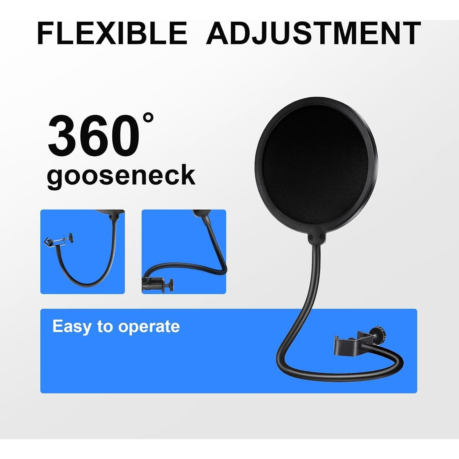 Filtro Pop Doble Capa para Micrófono Blue Yeti - Soporte Ajustable