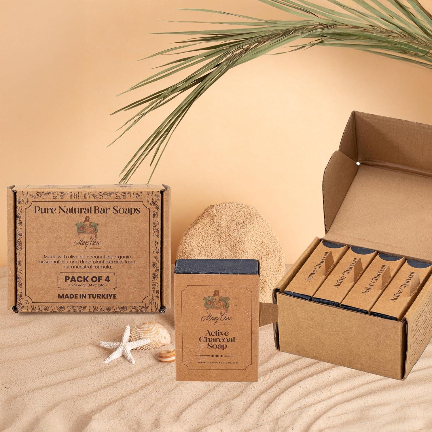 Jabón Natural Mary Case con Carbón Activo - Set de 4