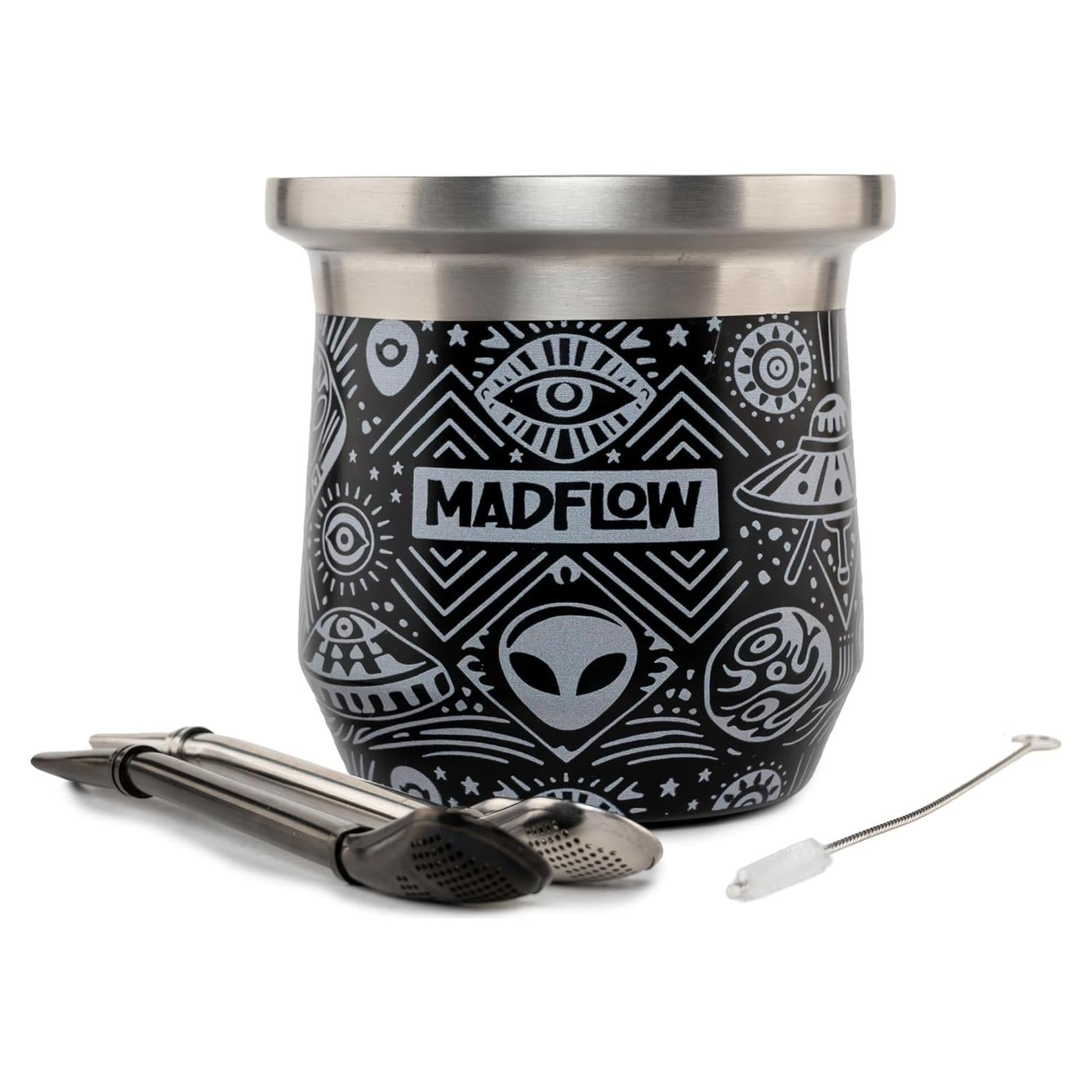 Taza de Yerba Mate MADFLOW Acero Inoxidable 226ml con 2 Bombillas