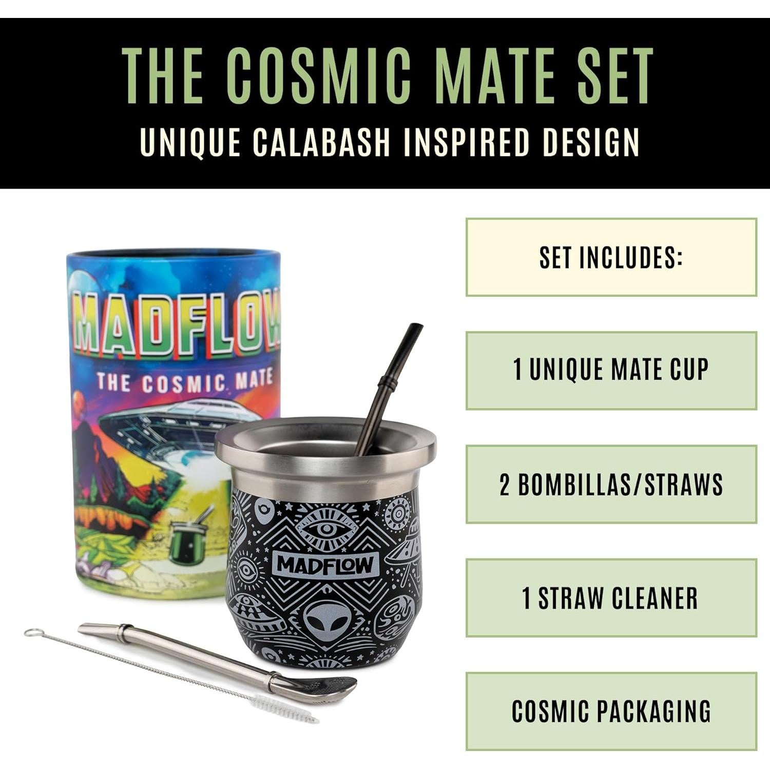 Taza de Yerba Mate MADFLOW Acero Inoxidable 226ml con 2 Bombillas