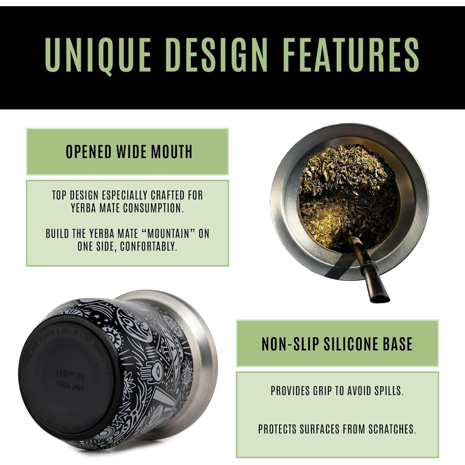 Taza de Yerba Mate MADFLOW Acero Inoxidable 226ml con 2 Bombillas